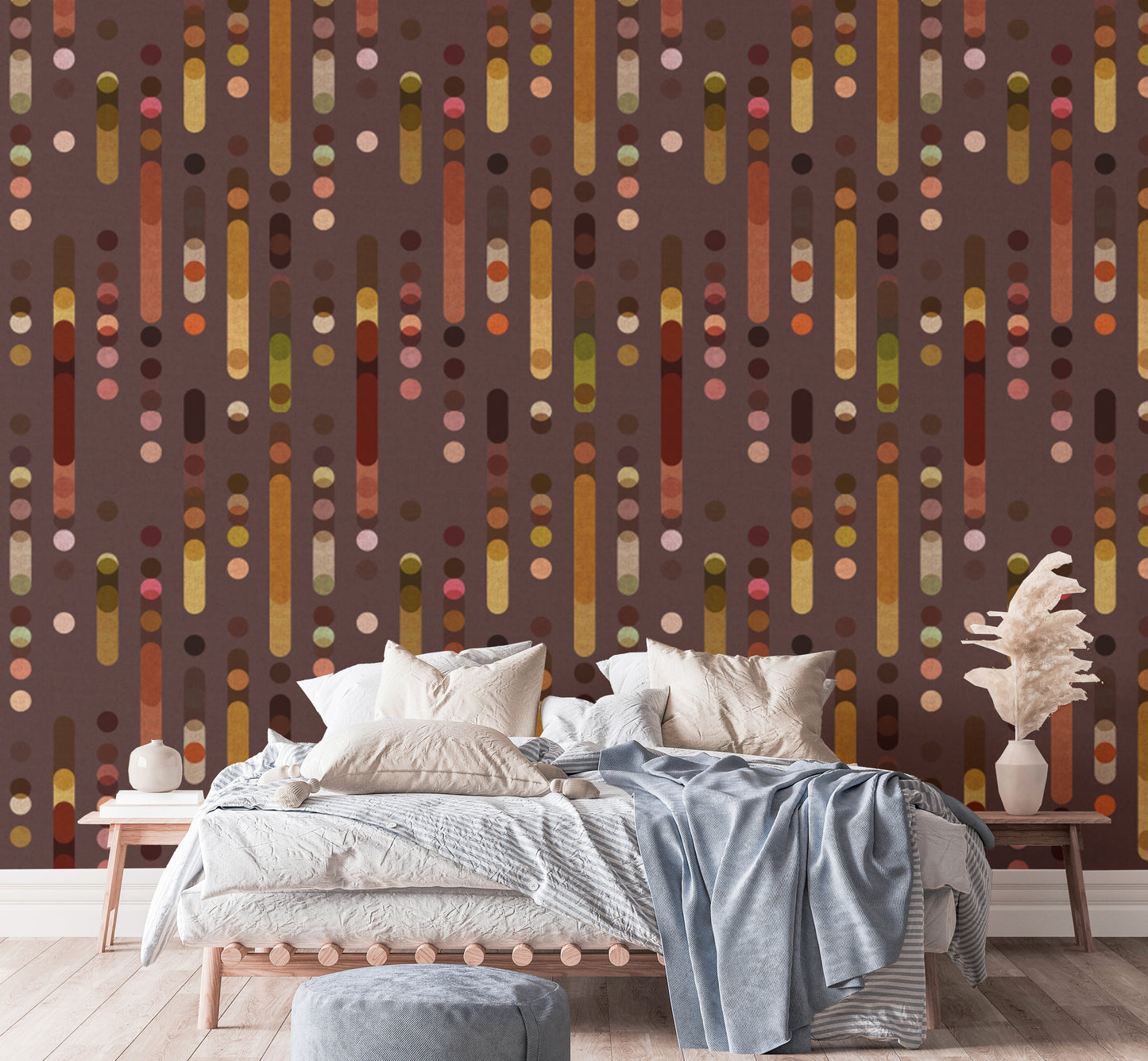 Hushed Geometry wallpaper mural with soft, linear patterns.
