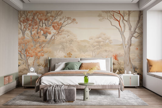 Beautiful autumn forest wallpaper mural for a cozy, seasonal room.