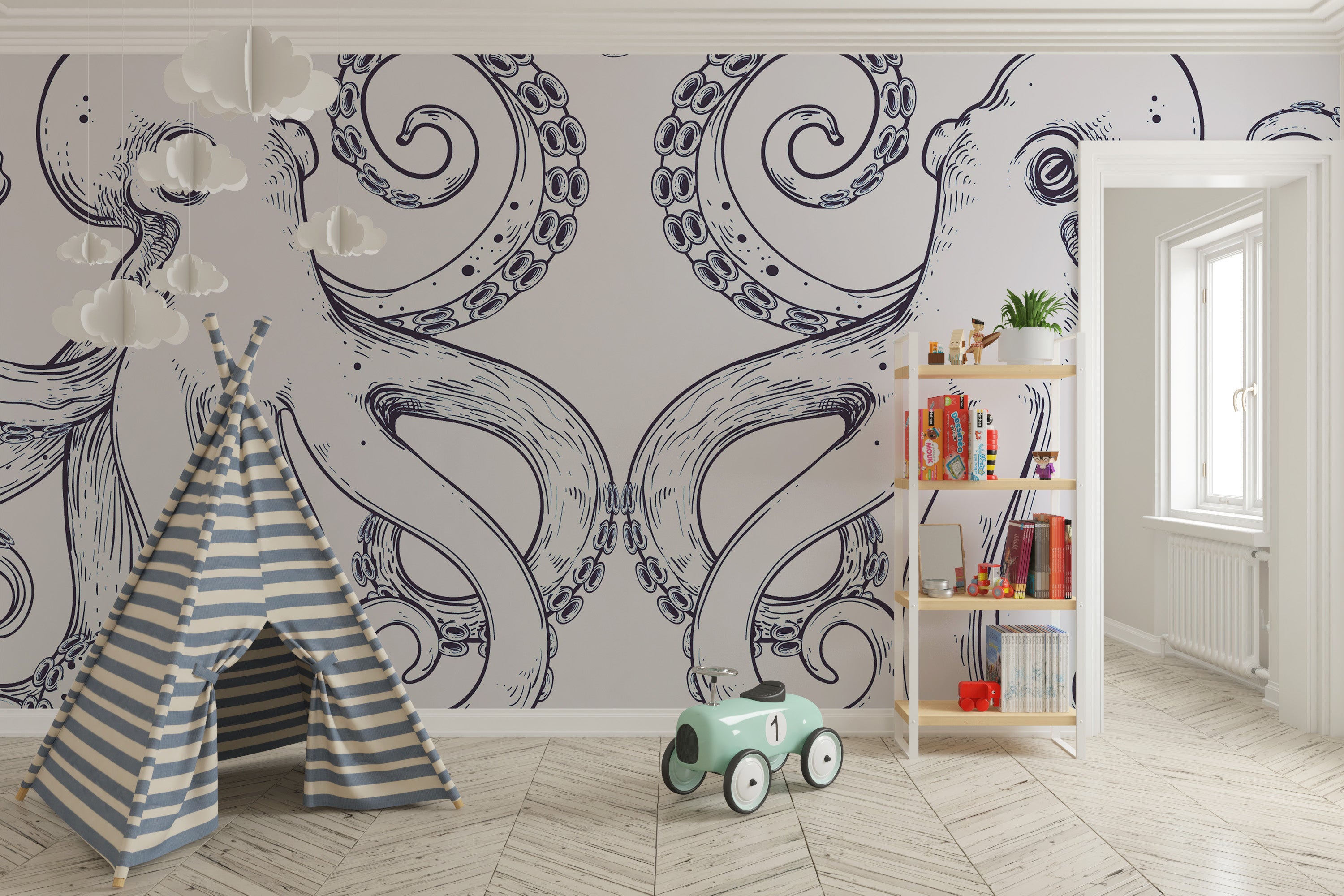 Octopus mural adds an oceanic theme to nursery decor