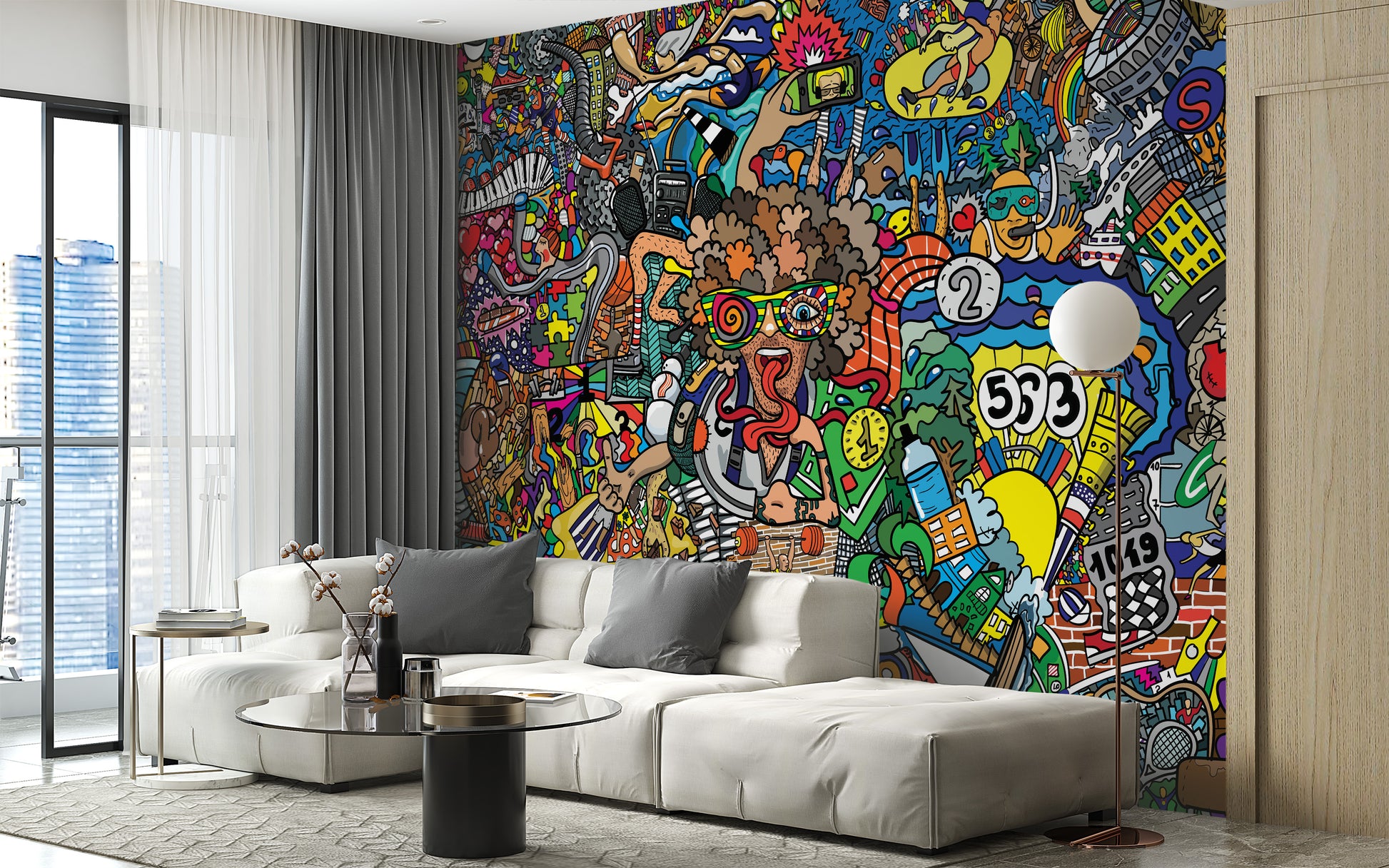 Vibrant sports-inspired graffiti mural wallpaper for modern walls.