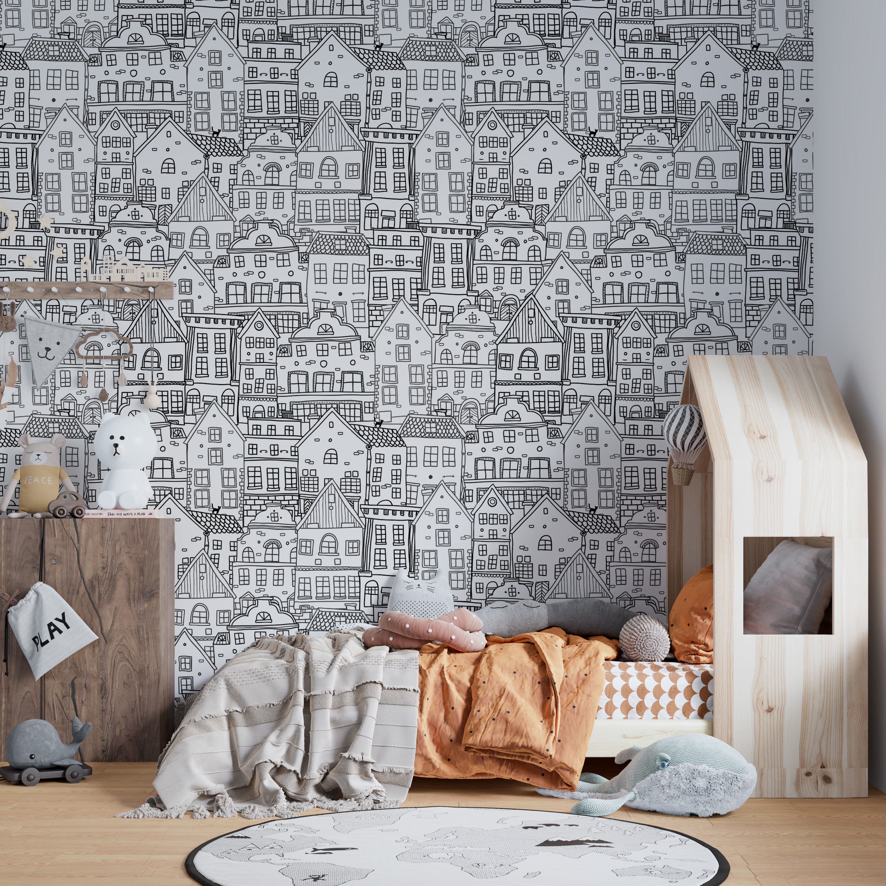 Abstract Township Wallpaper Mural adds urban charm