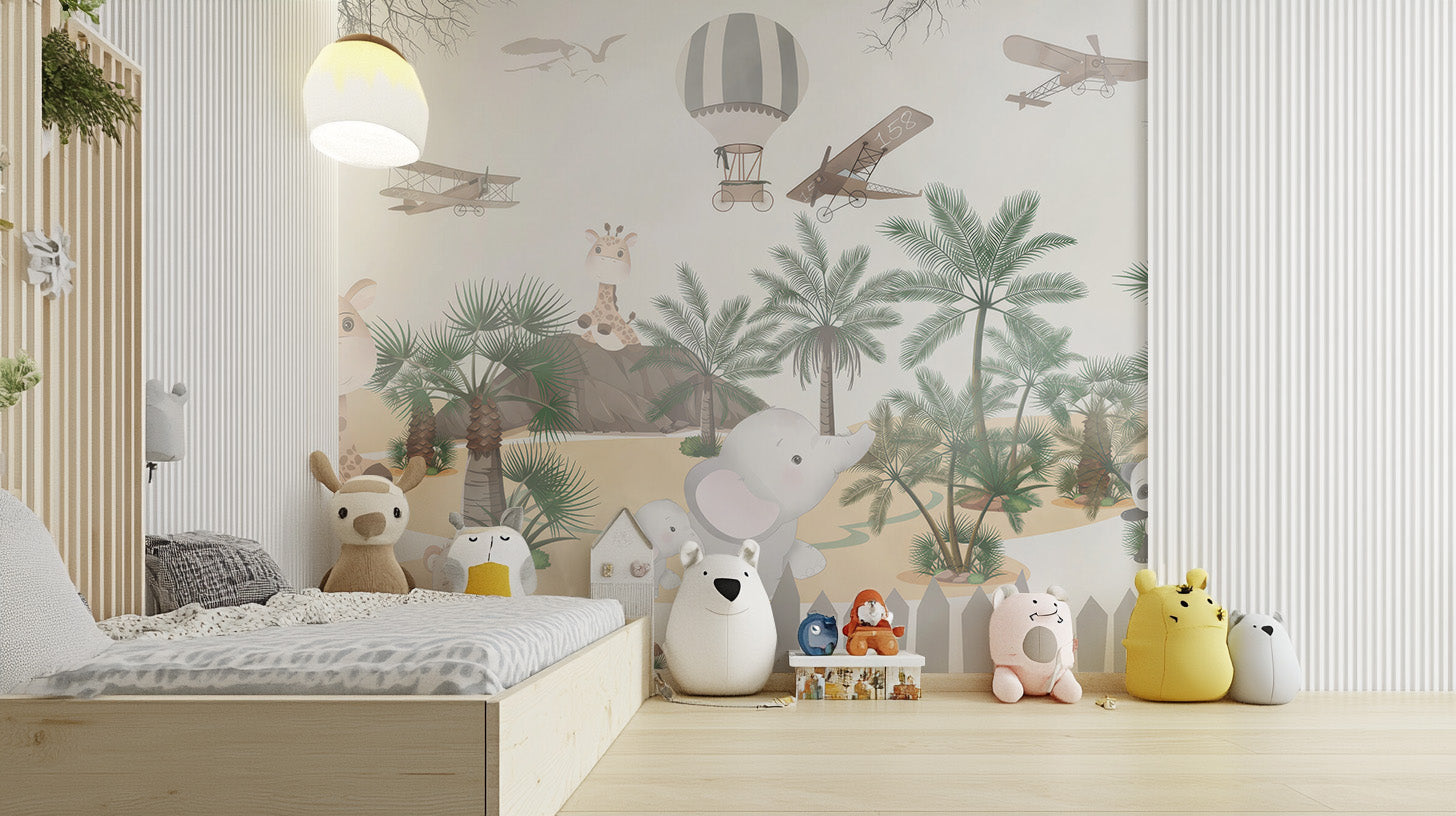 Panda and giraffe wallpaper for kids' room
