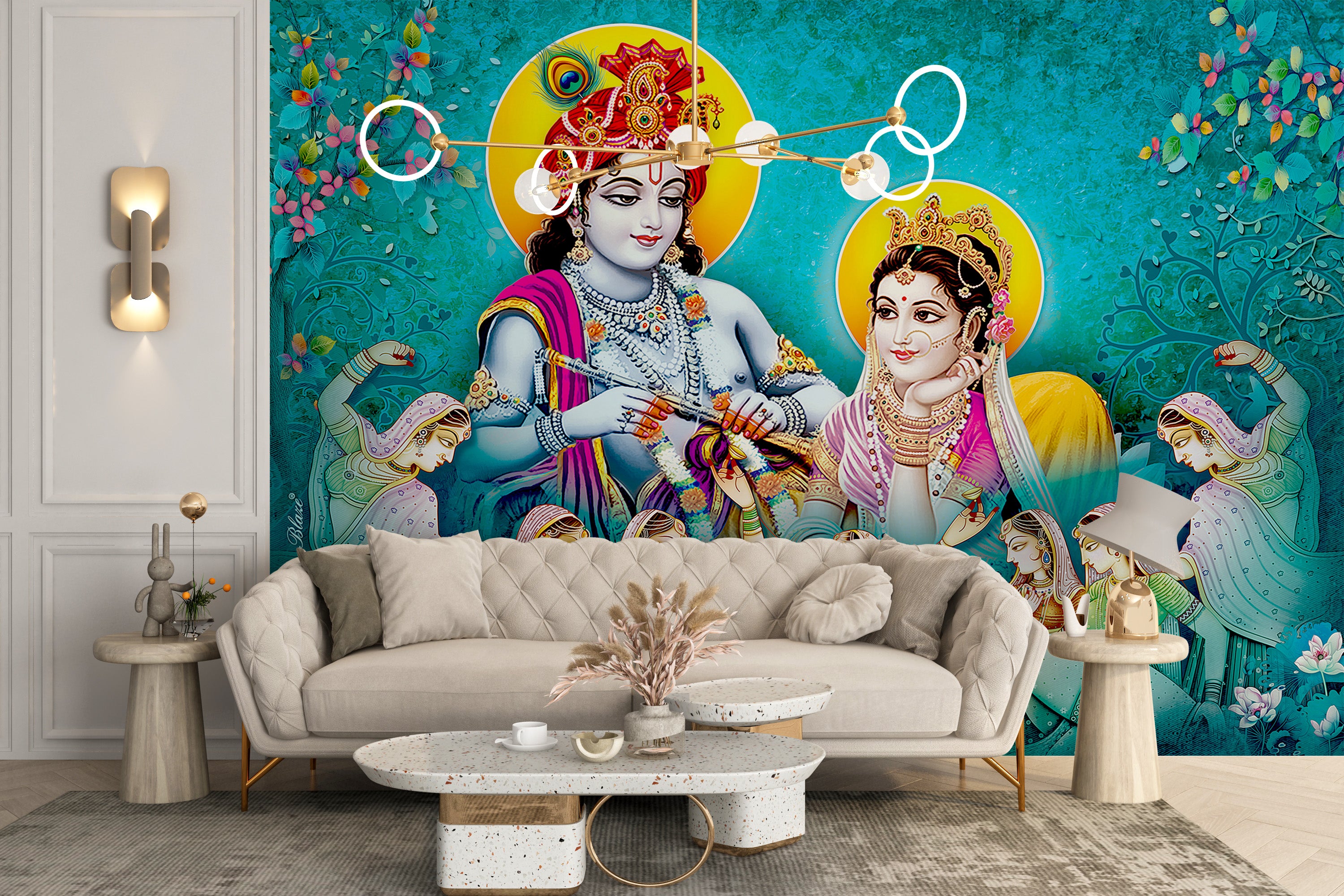 Spiritual Radha Krishna mural for walls
