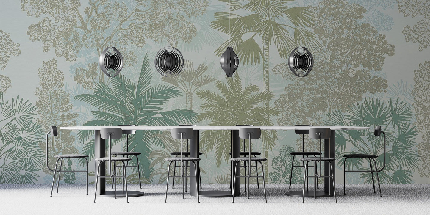 Coastal-themed palm wallpaper for spaces
