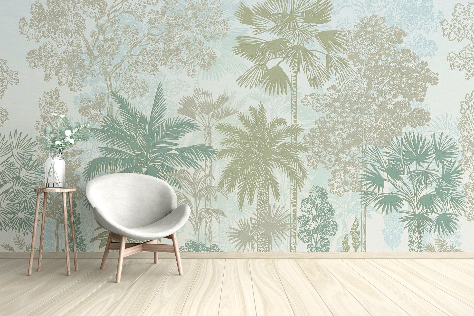 Chic tropical palm wall murals in green
