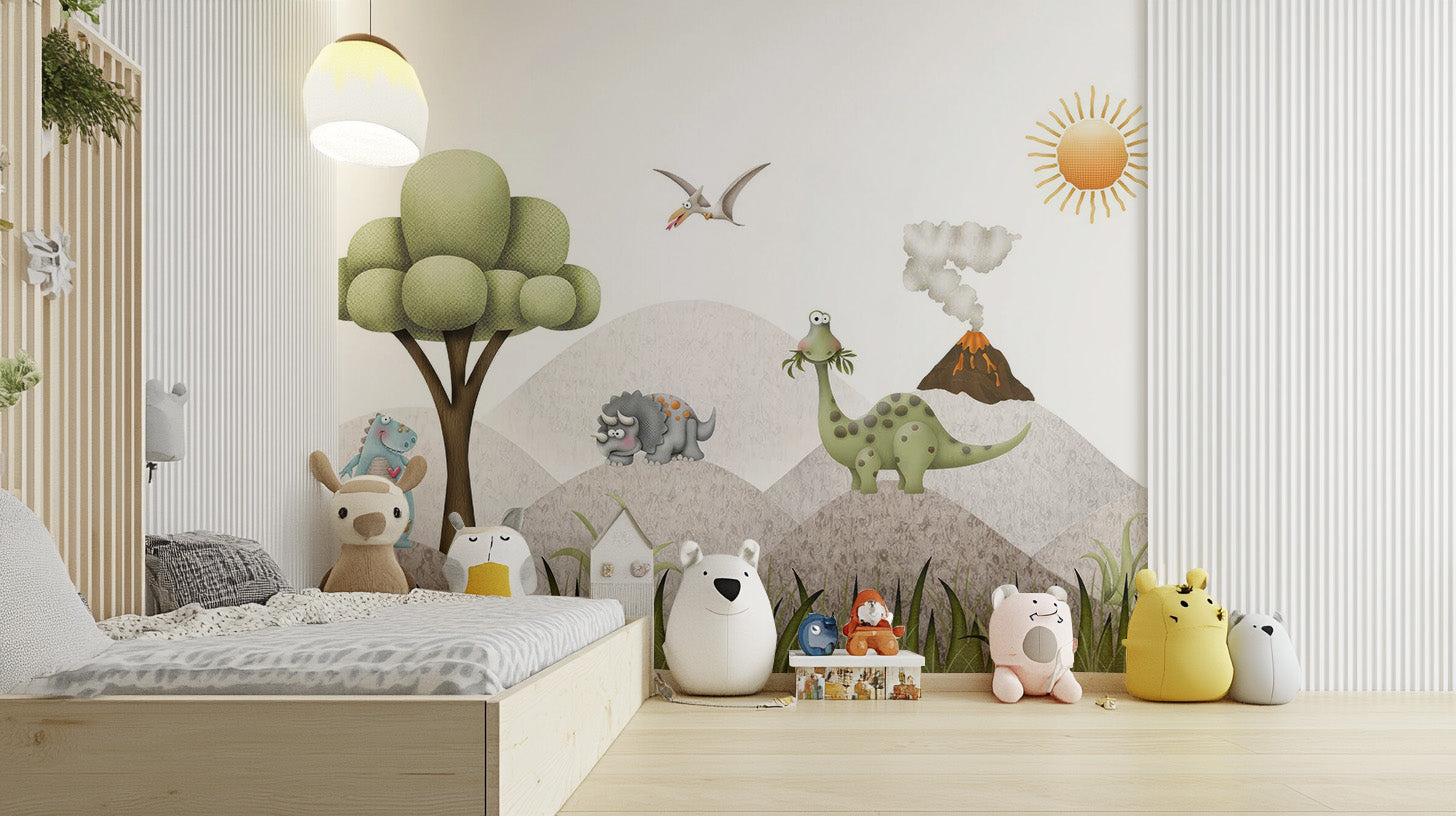 Playful Tiny Saurus wallpaper for nursery rooms