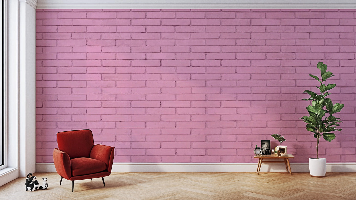 Reusable Pink Brick Wall Mural for Interiors