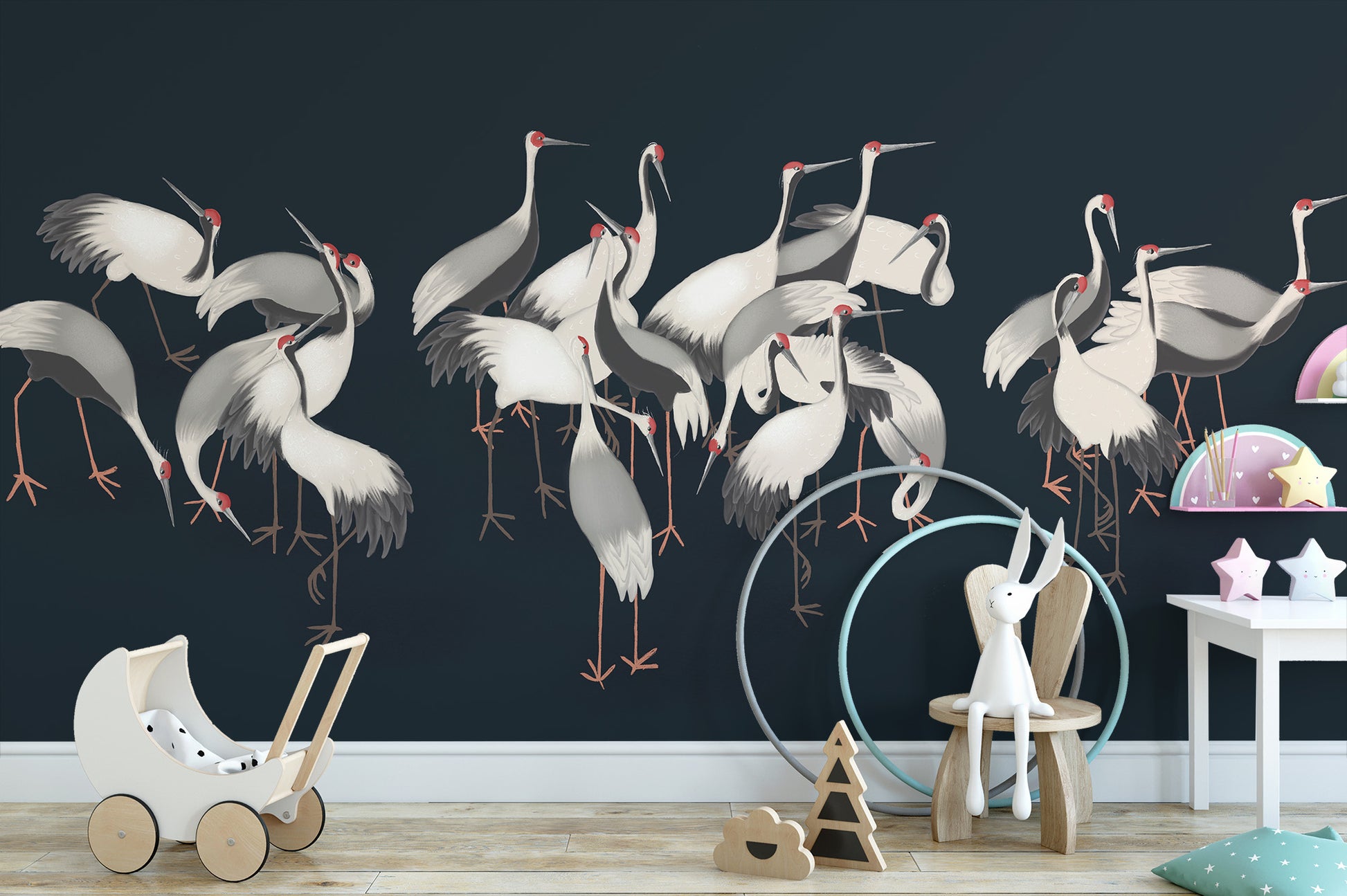 White crane wallpaper for kids