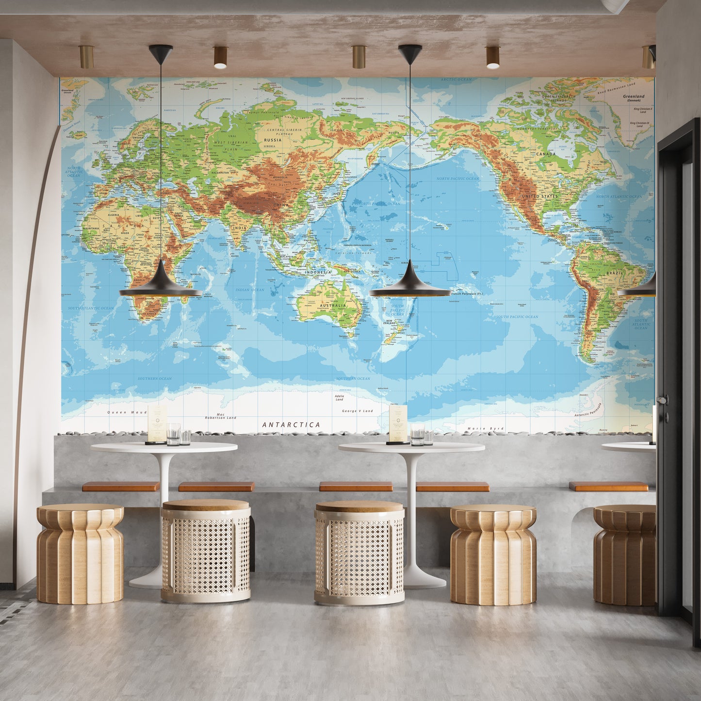 Pacific View Detailed World Map Wallpaper Murals