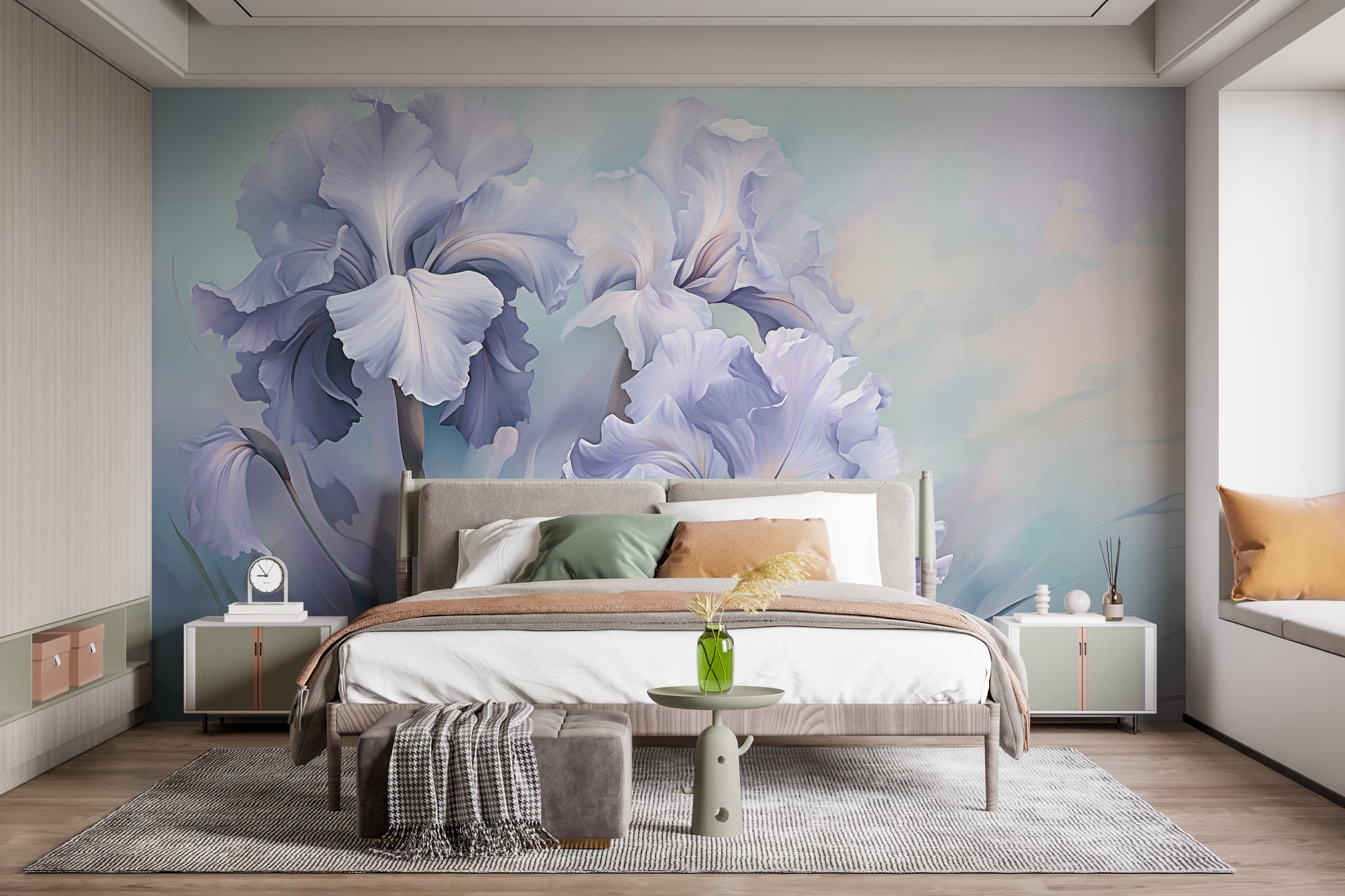 Refresh your walls with beautiful wild purple iris mural wallpaper.