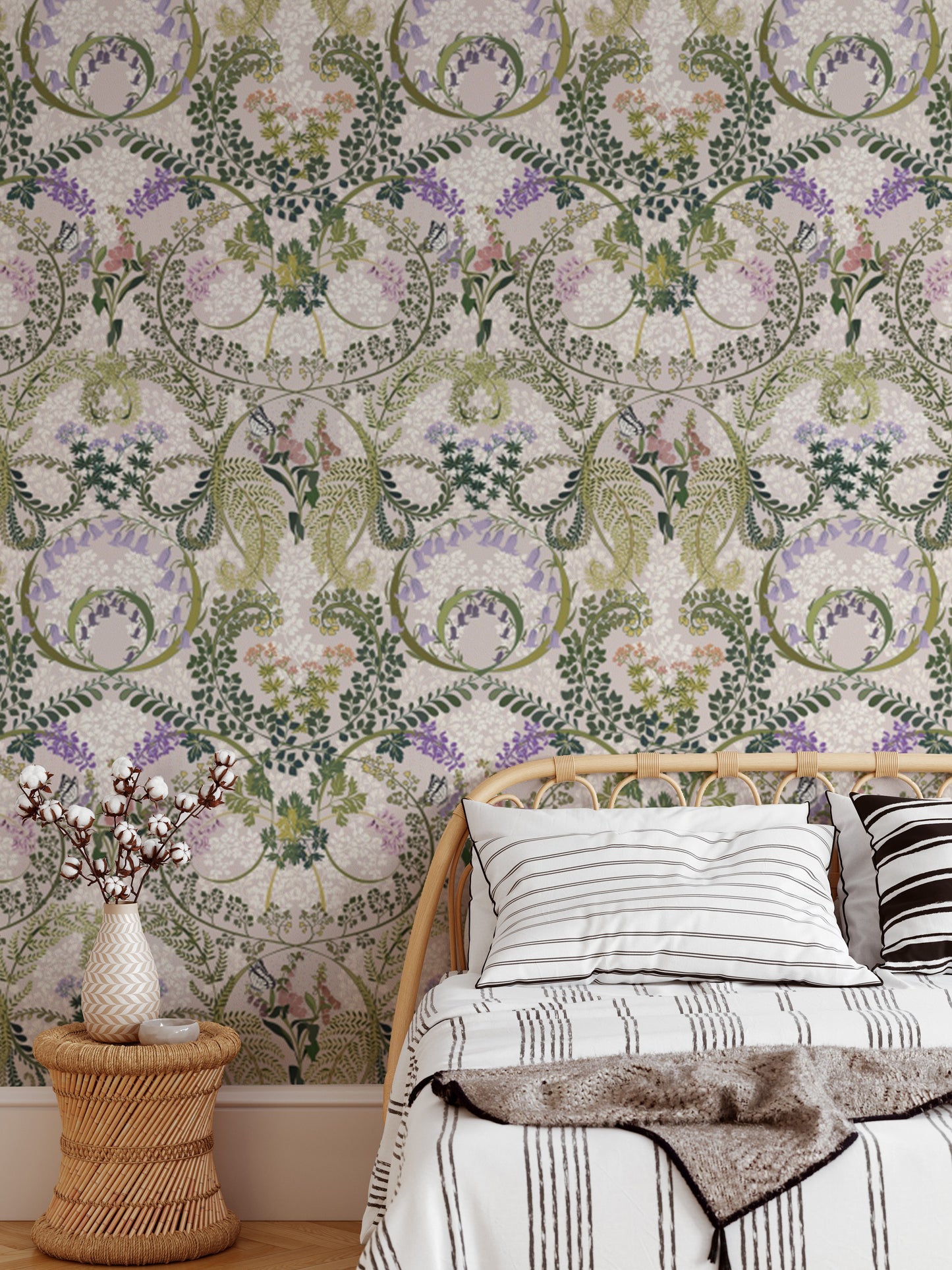 Stylish and mystical Enchanted Forest Fauna wallpaper for walls.