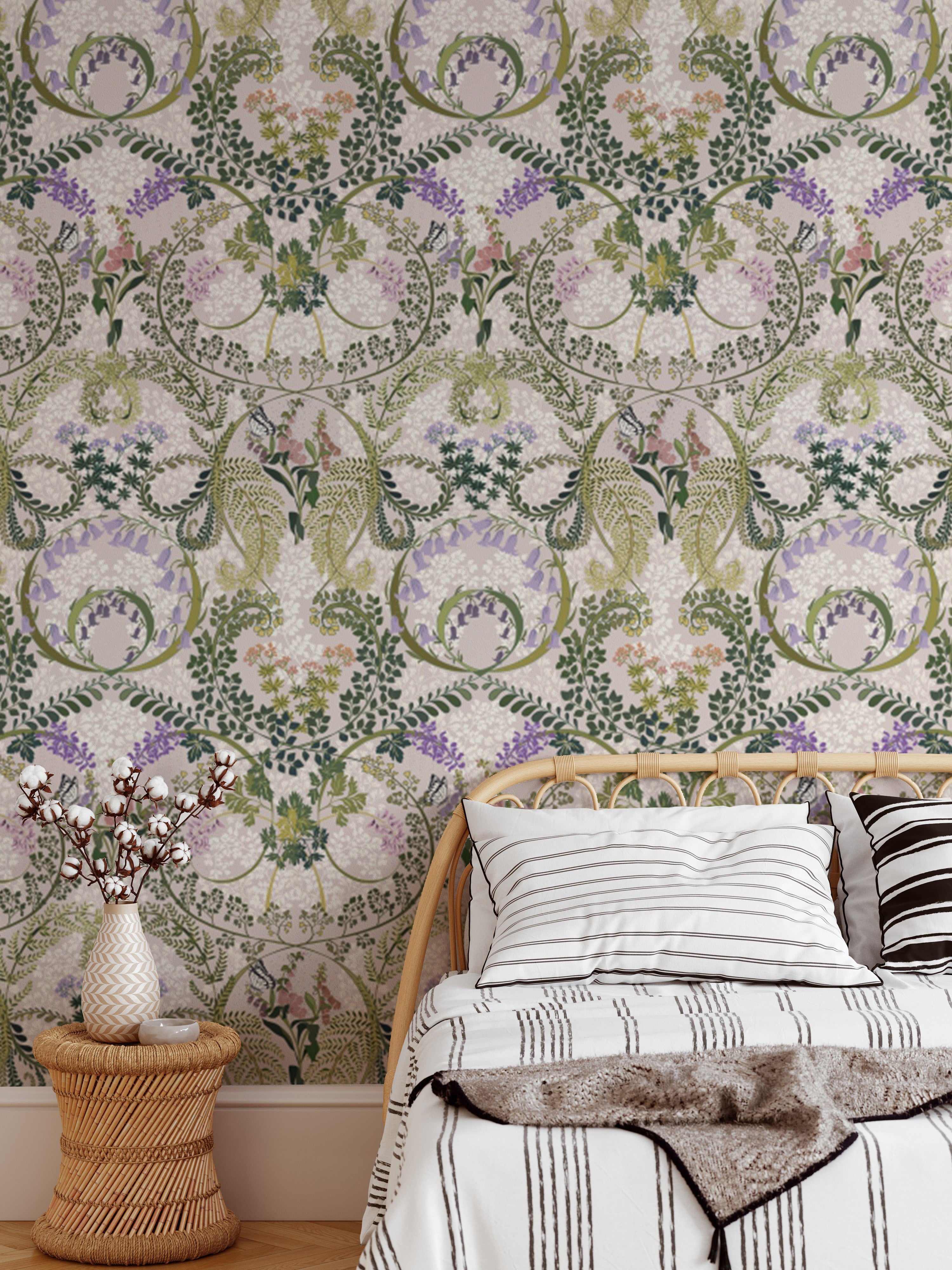 Stylish and mystical Enchanted Forest Fauna wallpaper for walls.