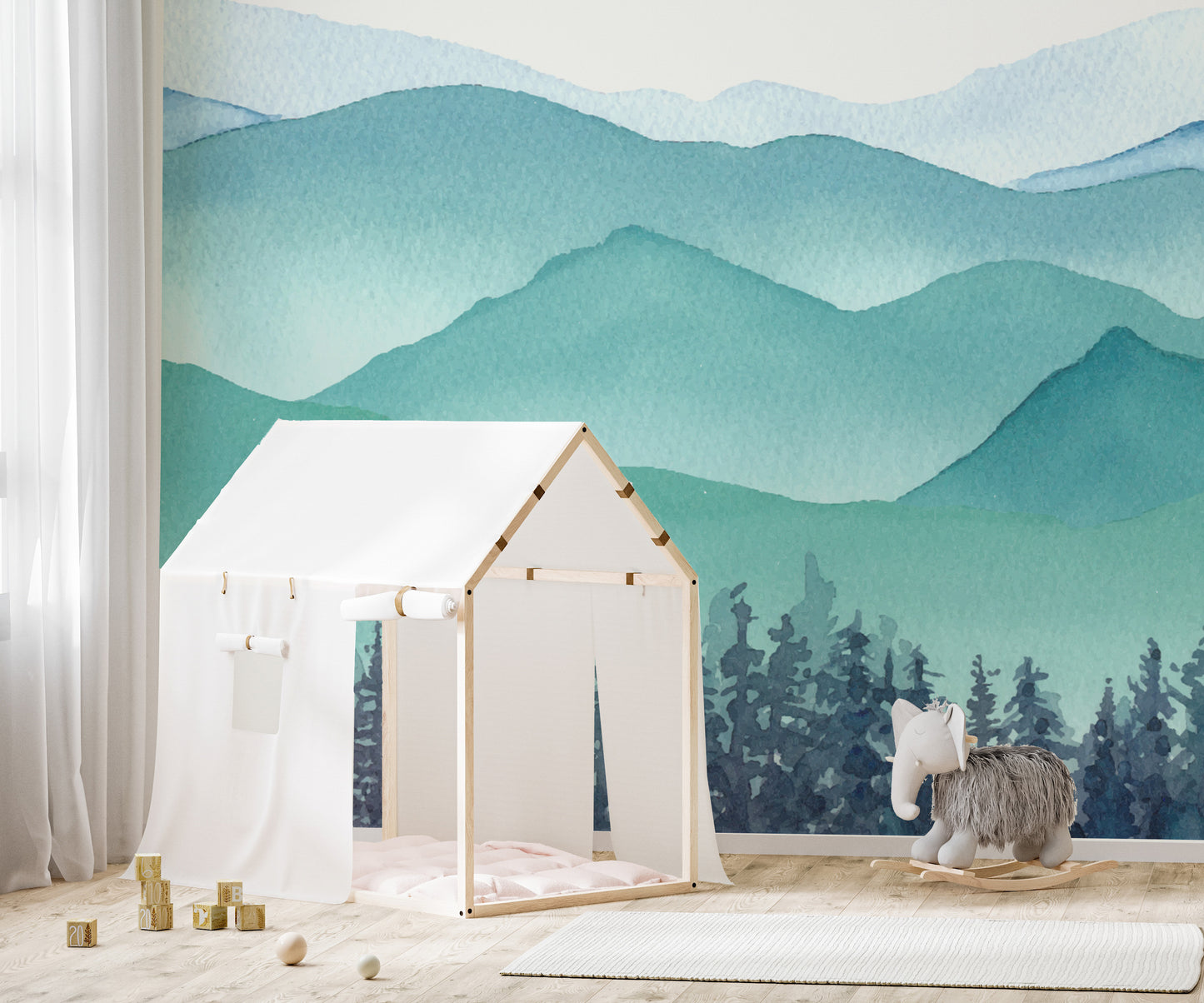 Kids Watercolor Snowy Hills Removable Murals