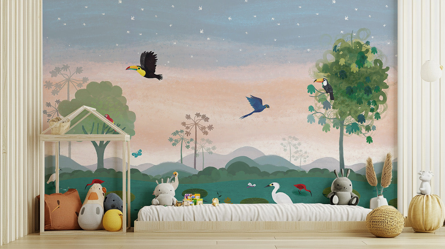 Tropical-themed mural for nursery design
