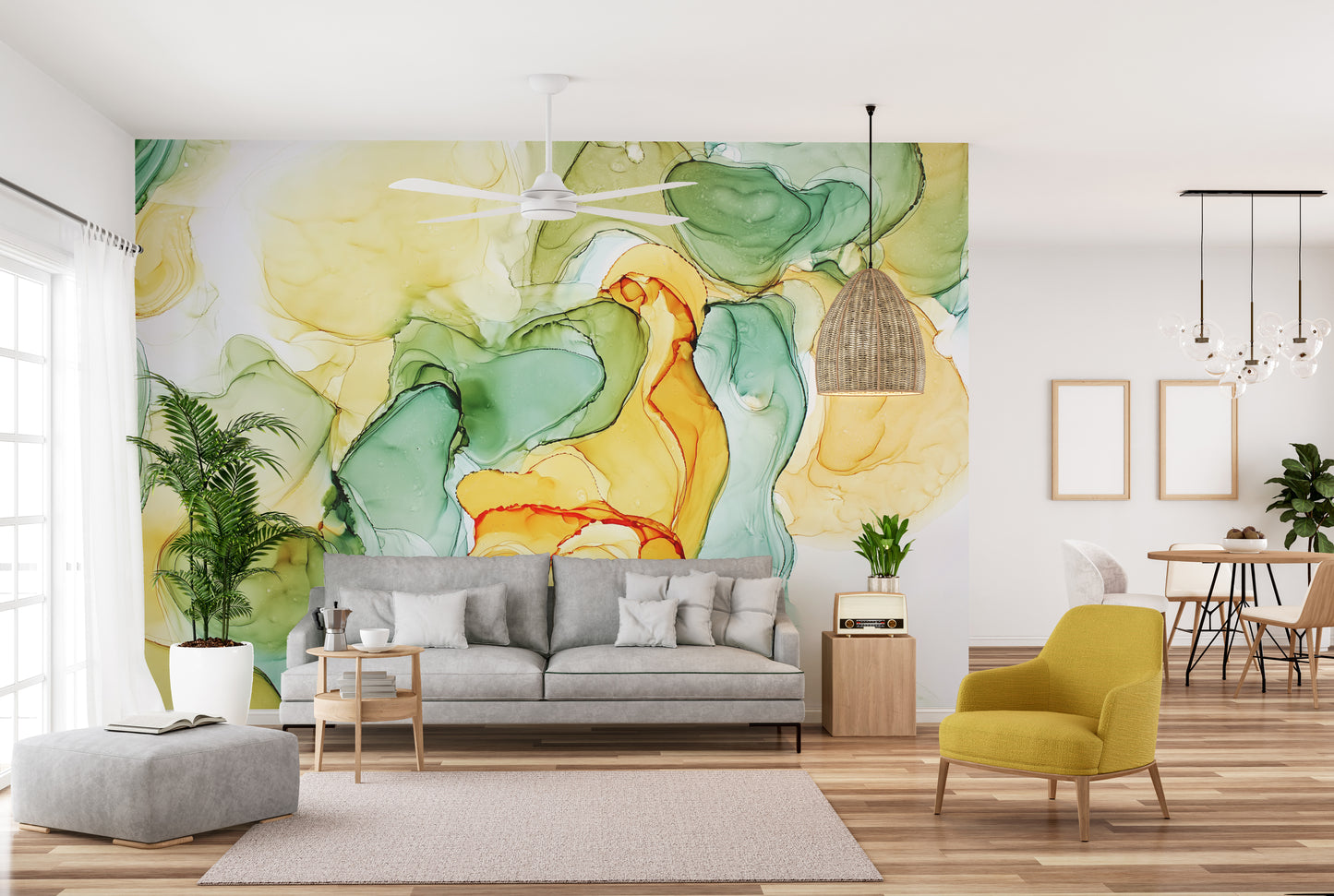 Vibrant alcohol ink art wallpaper mural for bold interior design.
