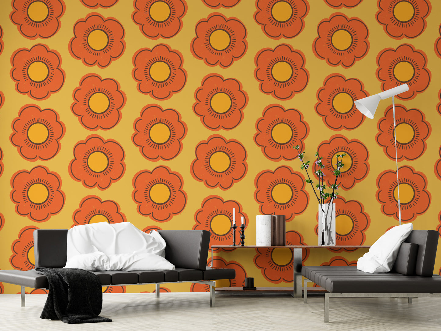 Retro Sunflower Wallpaper - sunny vintage floral style