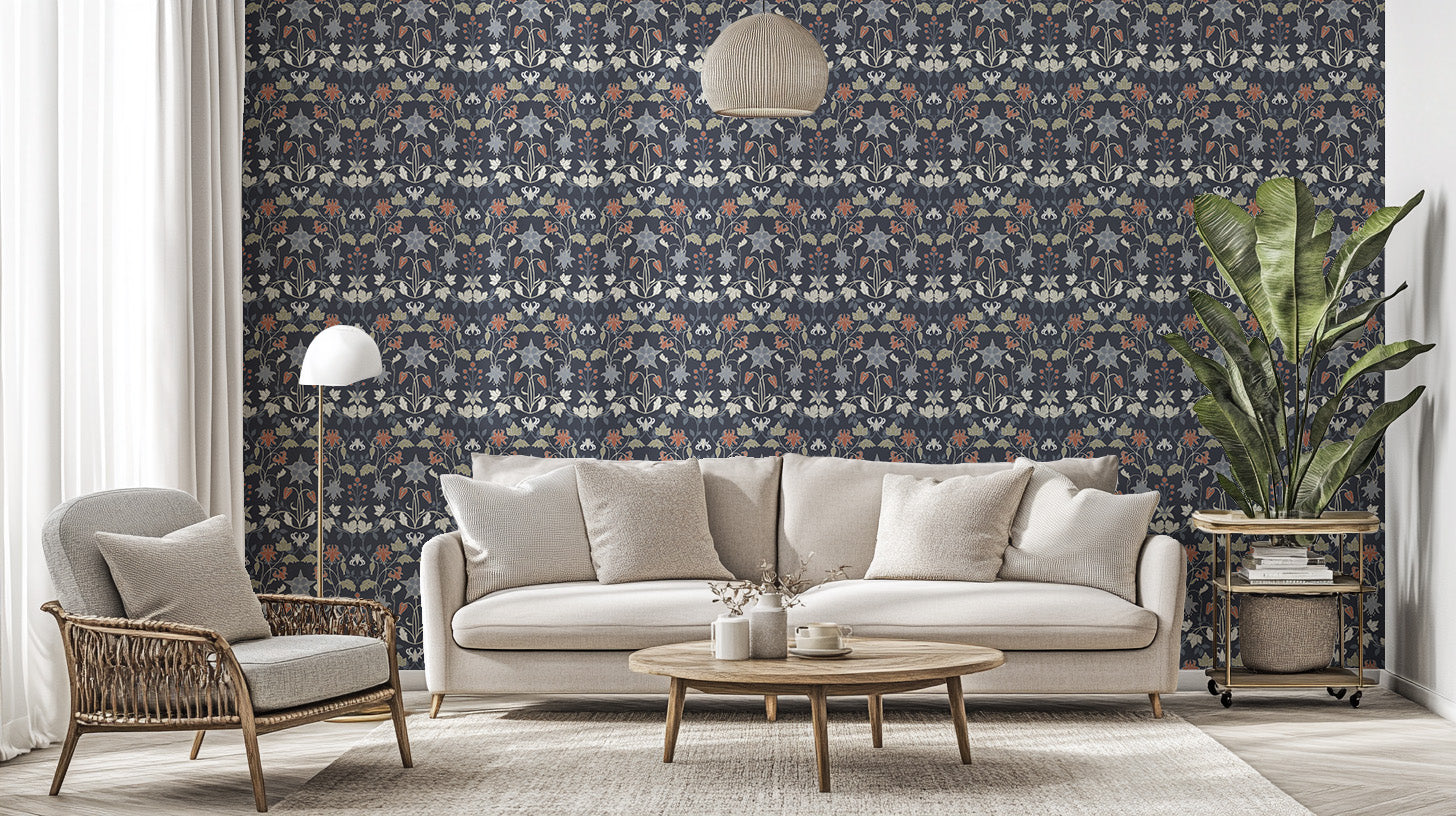 Decorative floral wallpaper with vintage appeal