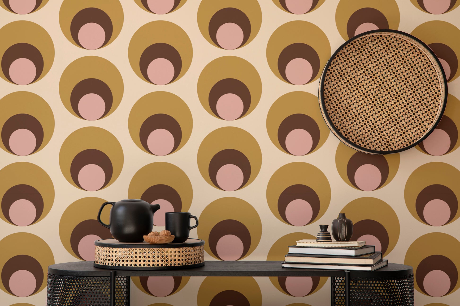 Stylish retro dots apricity beige mural
