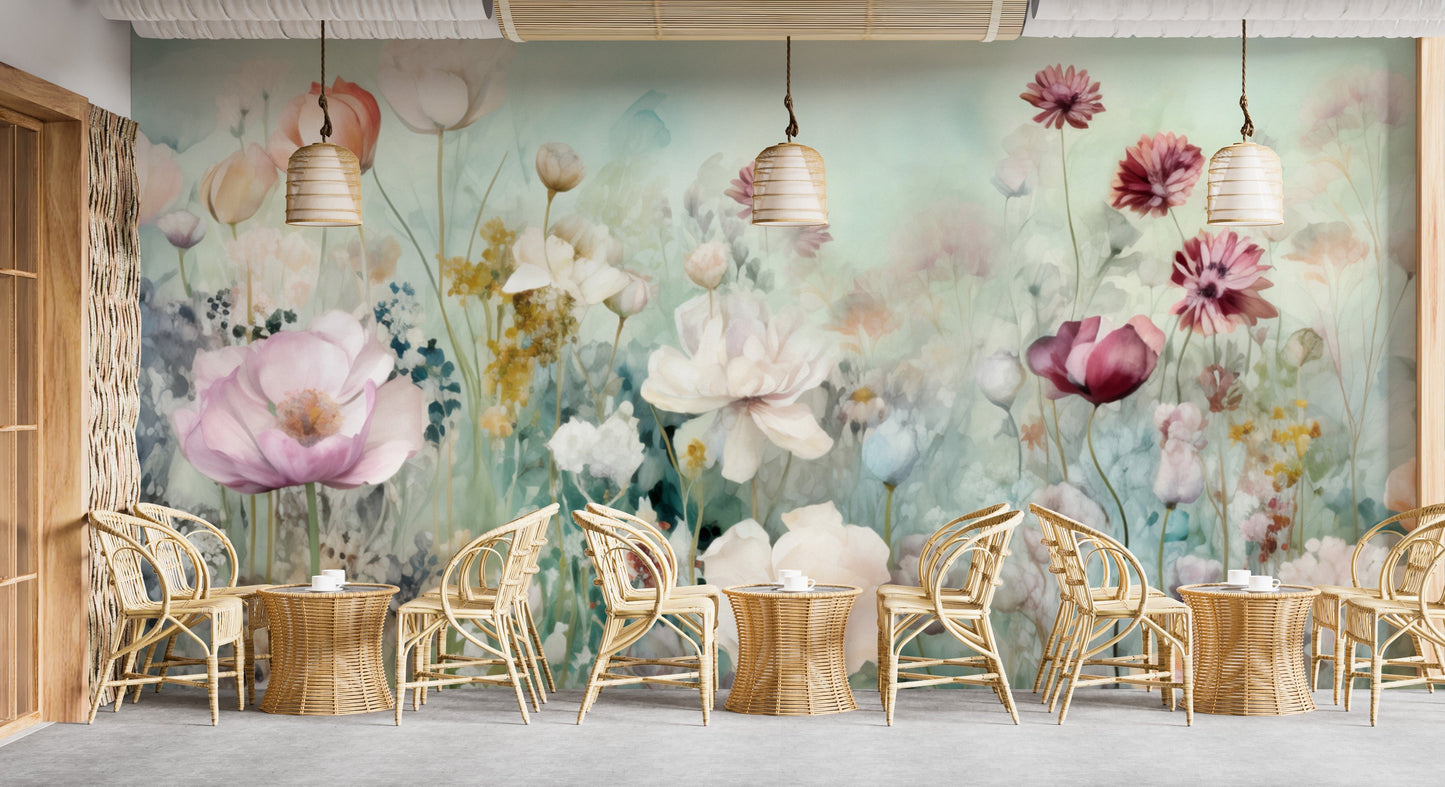 Colorful Pastel Flower Wallpaper Mural