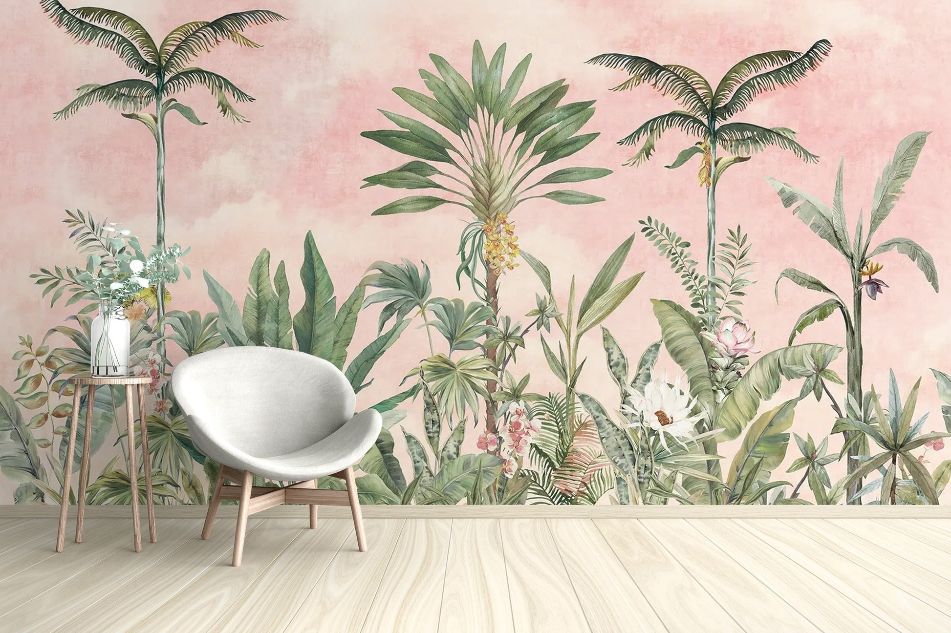 Watercolor pink botanical wallpaper
