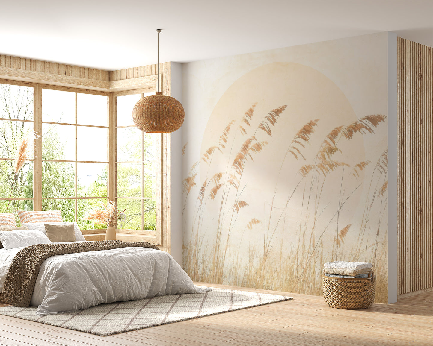 Nature-inspired beige reed wall decor