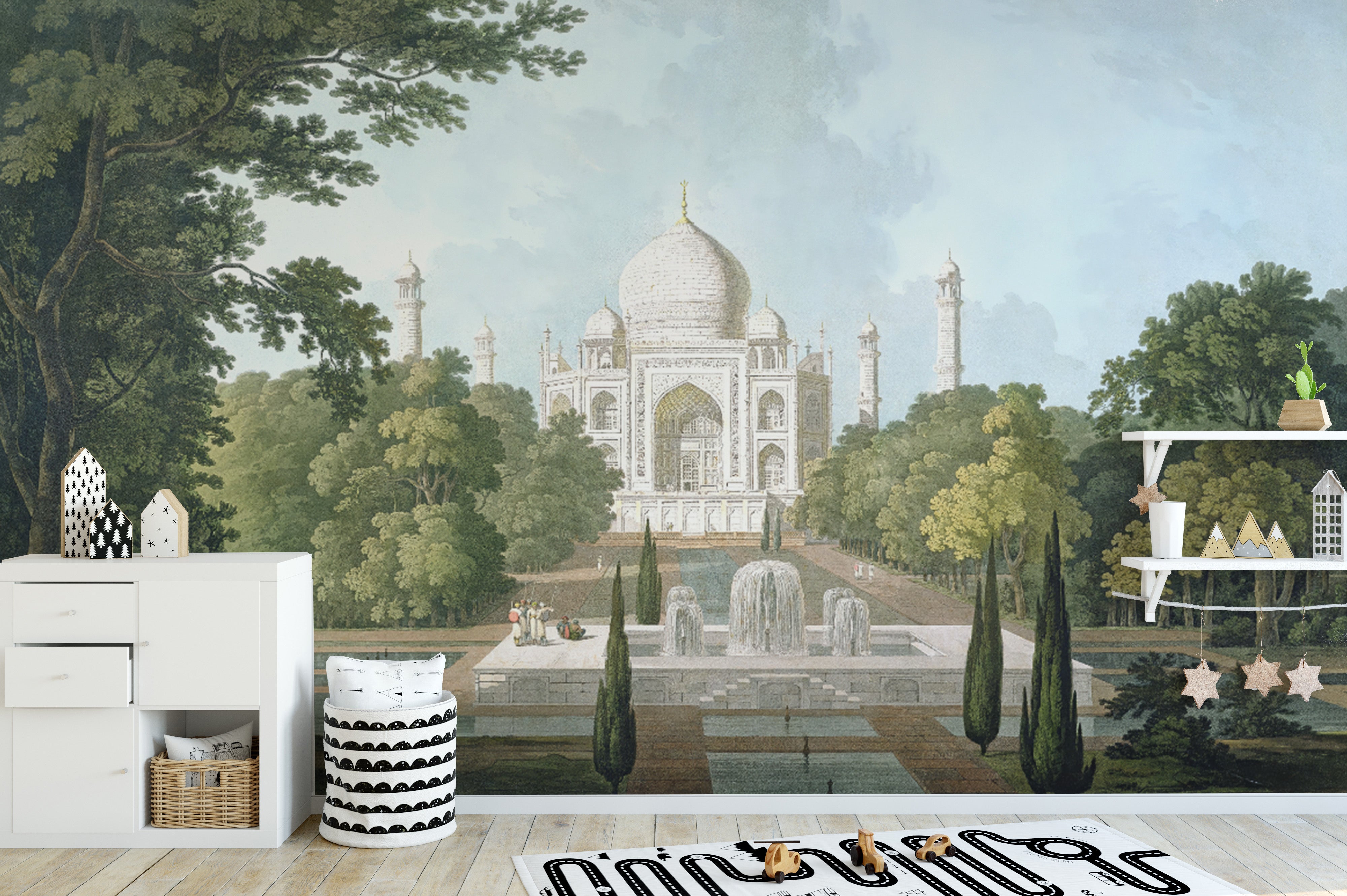 Elegant vintage Taj Mahal wallpaper with royal design
