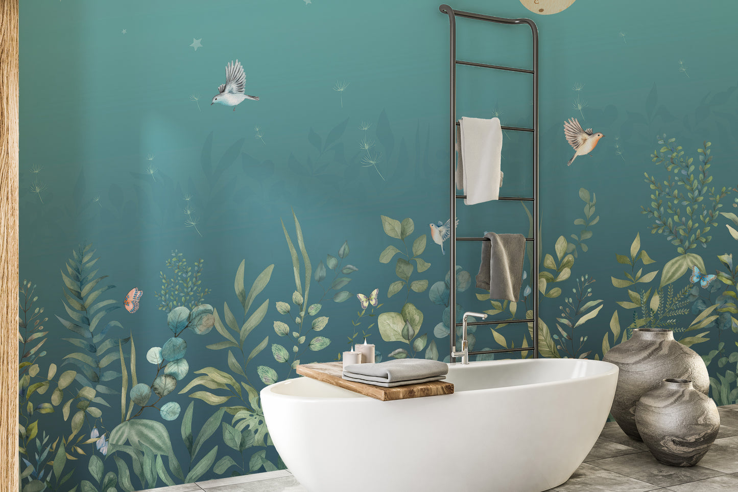 Twilight Flutters mural for a spa-like bathroom oasis