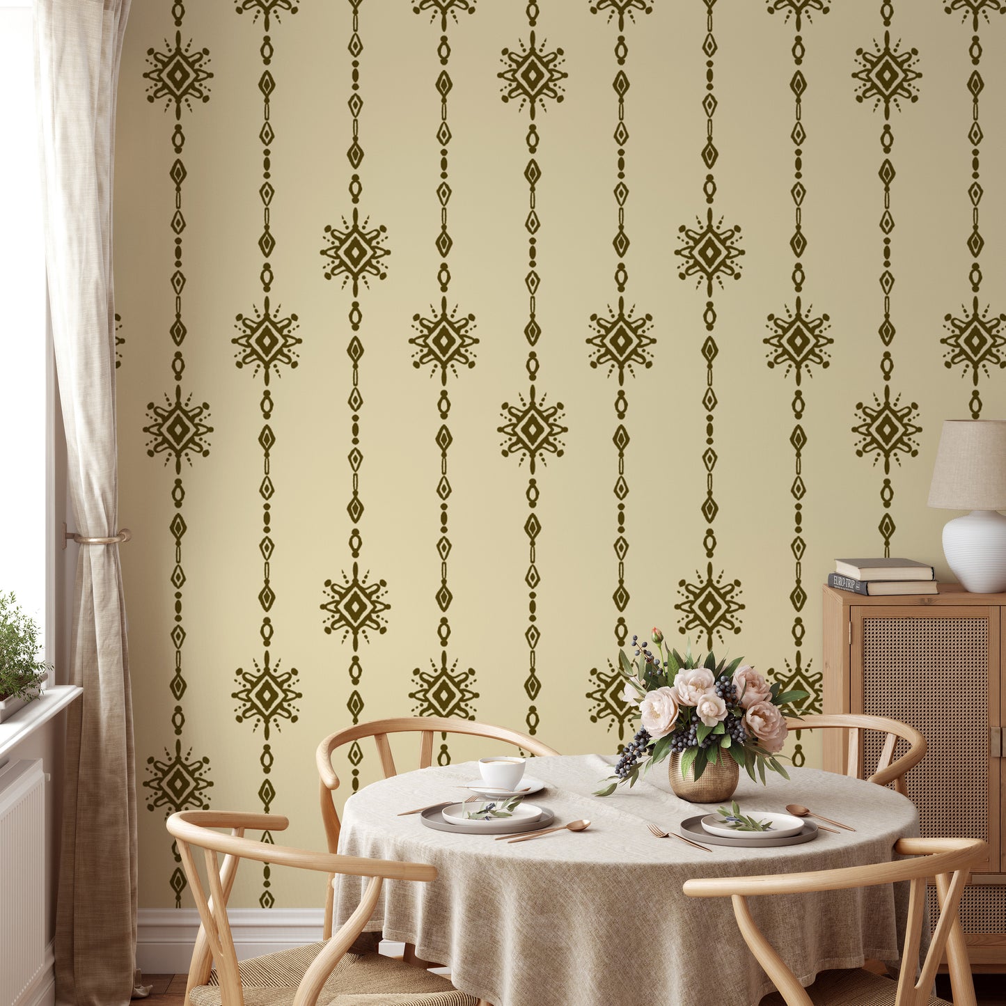 Minimalistic bead curtain design wallpaper for elegant walls.
