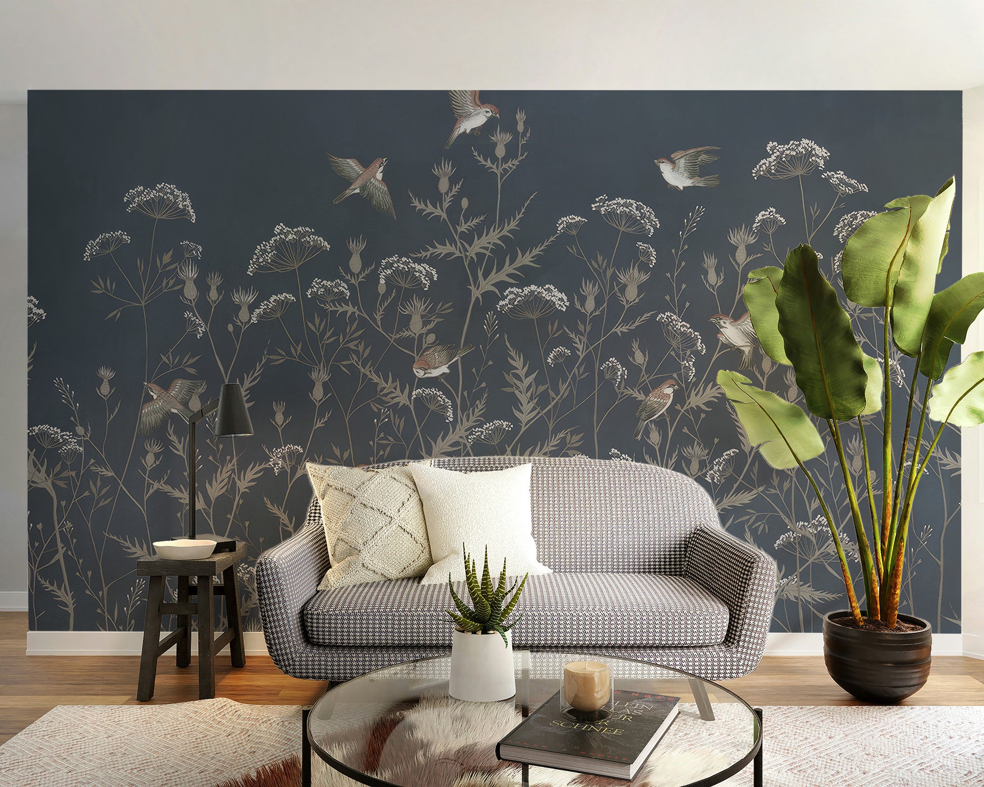 Evening-inspired aviary wallpaper mural design