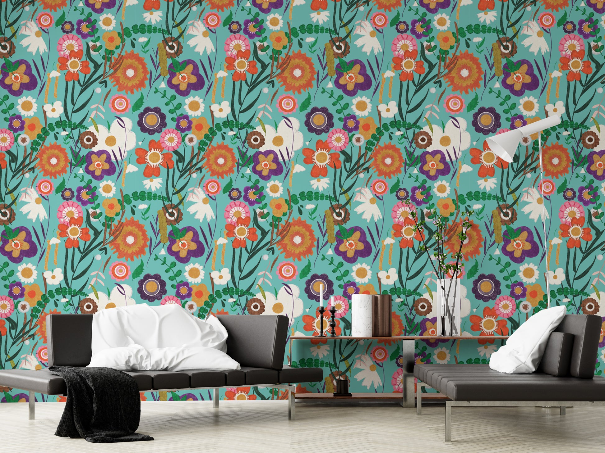 Artistic wallpaper showcasing folk flower designs
