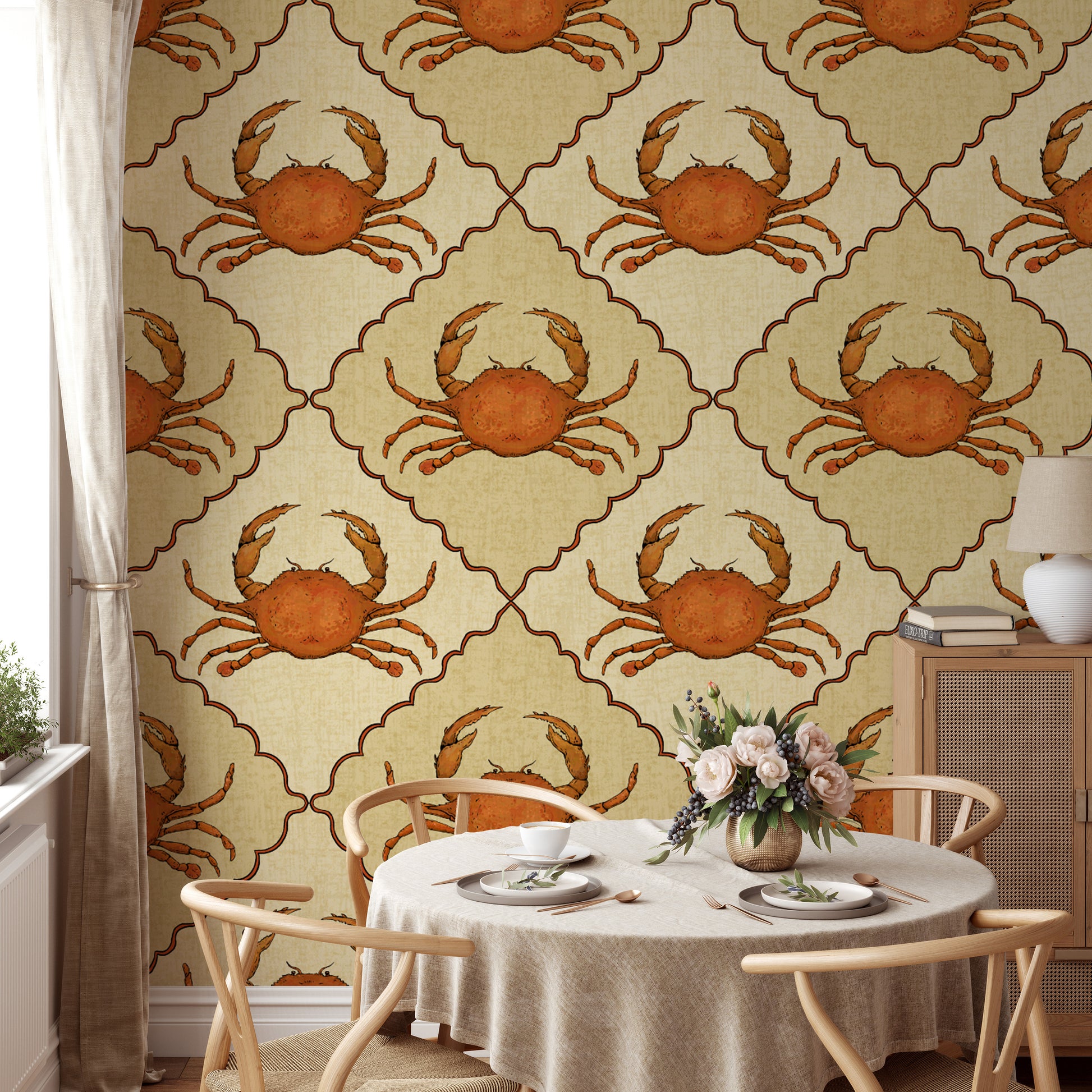 Stylish crustacean core design wallpaper for coastal interiors.
