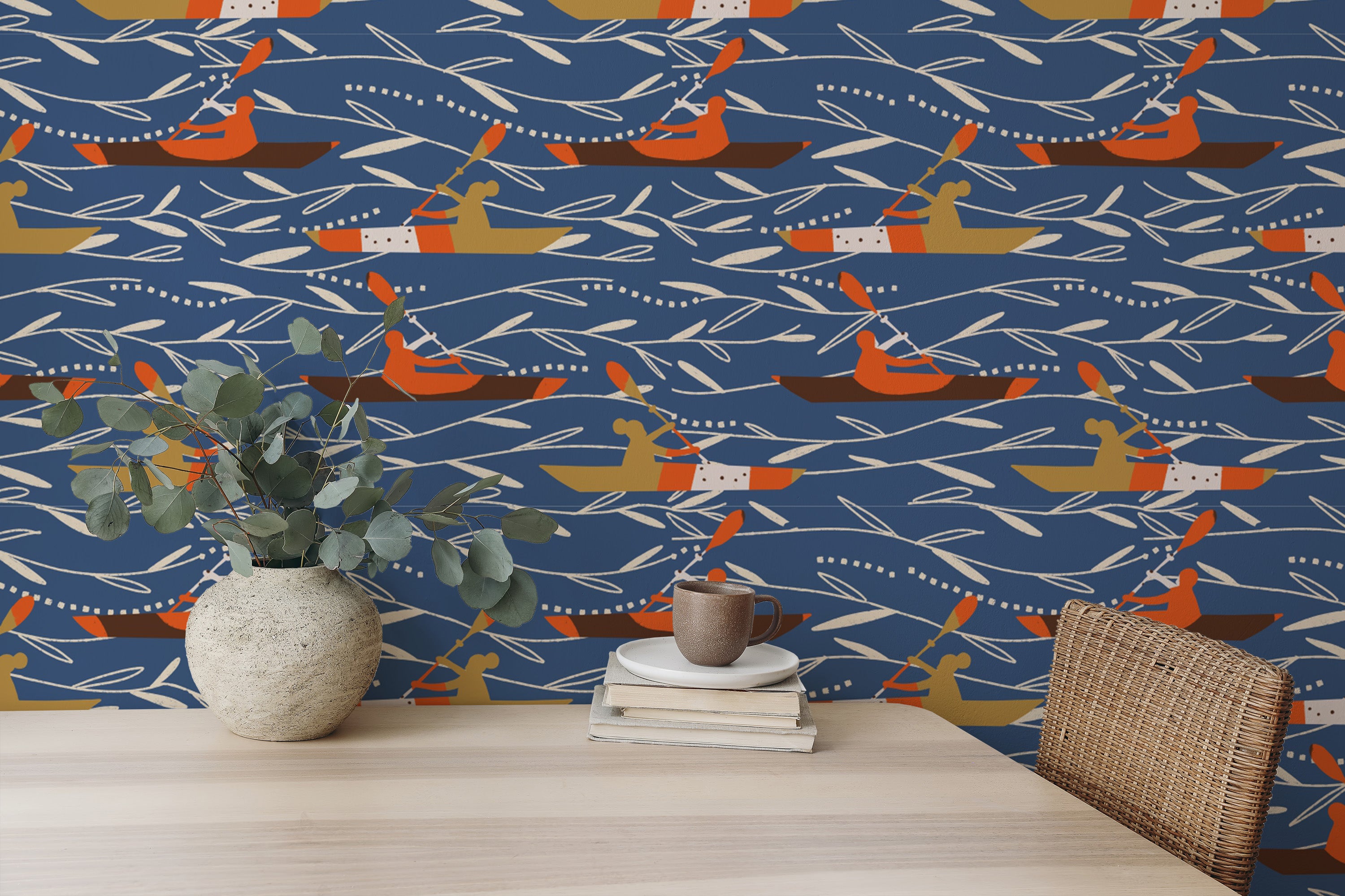 Wallpaper featuring adventurous canoe designs
