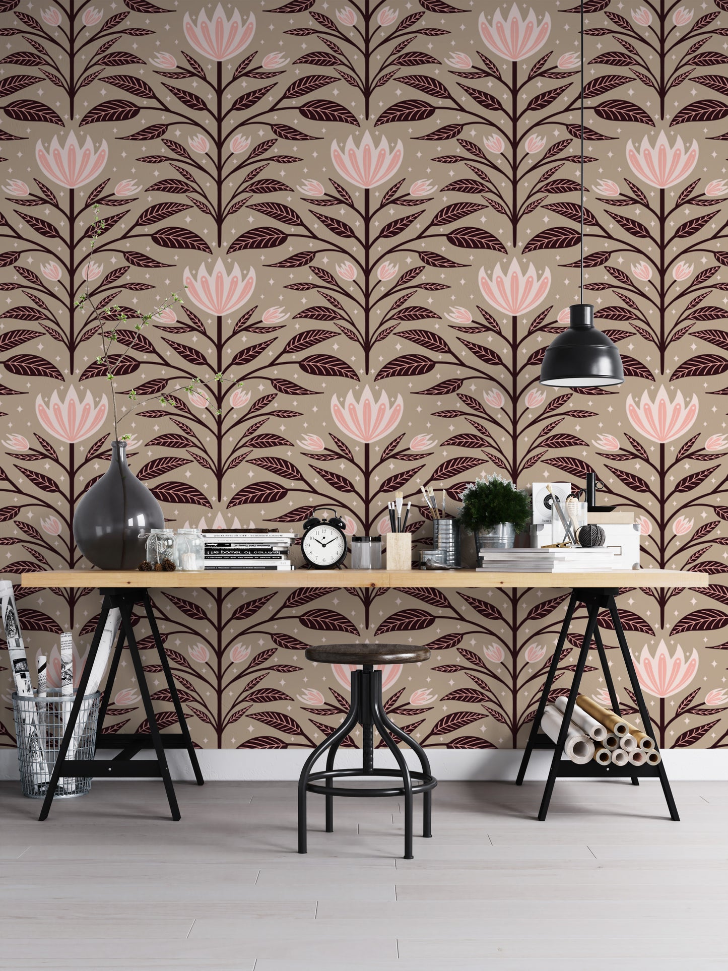 Elegant large wall mural featuring diamond bloom patterns.
