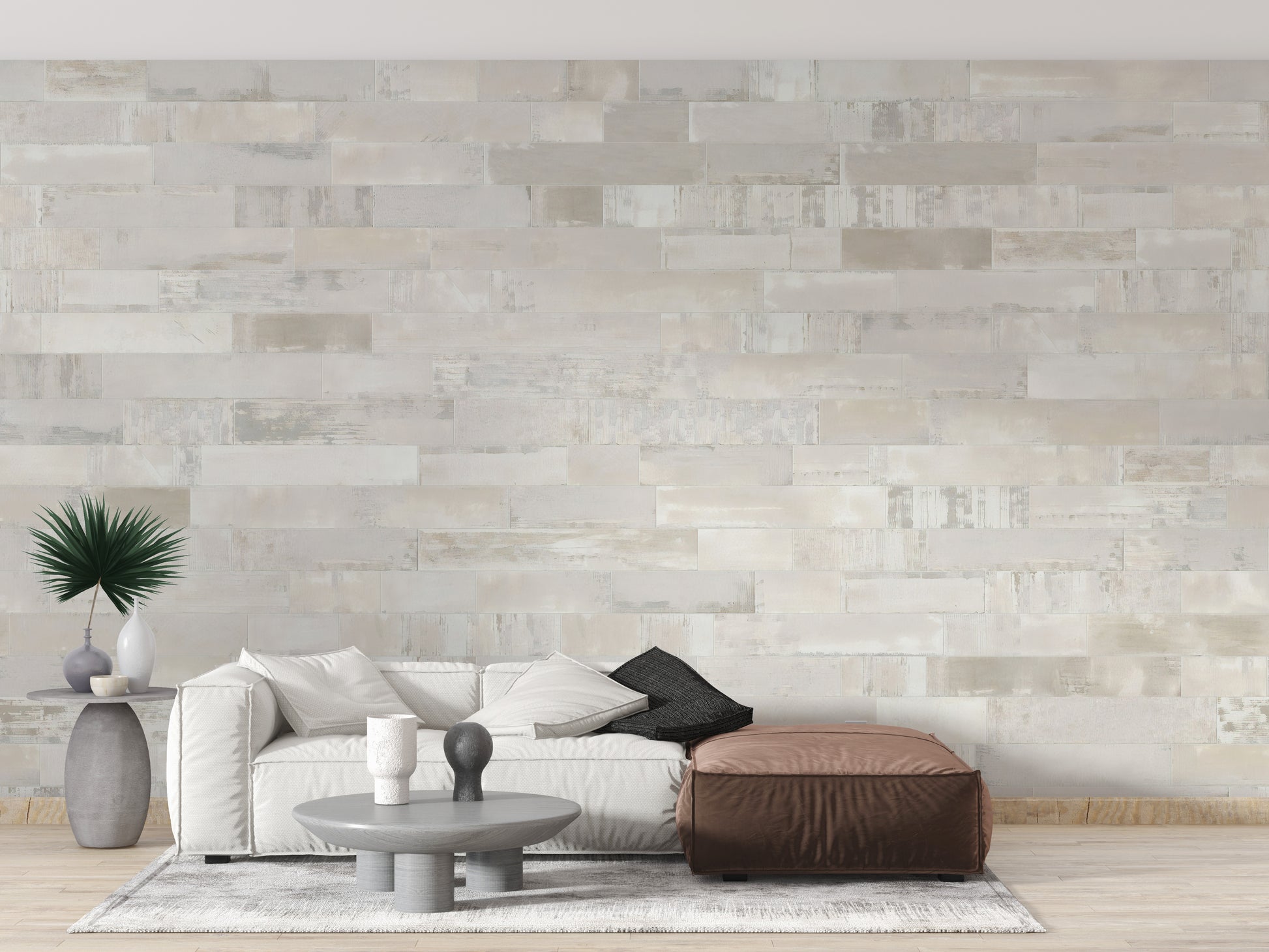 Soft beige brick textured wallpaper mural design