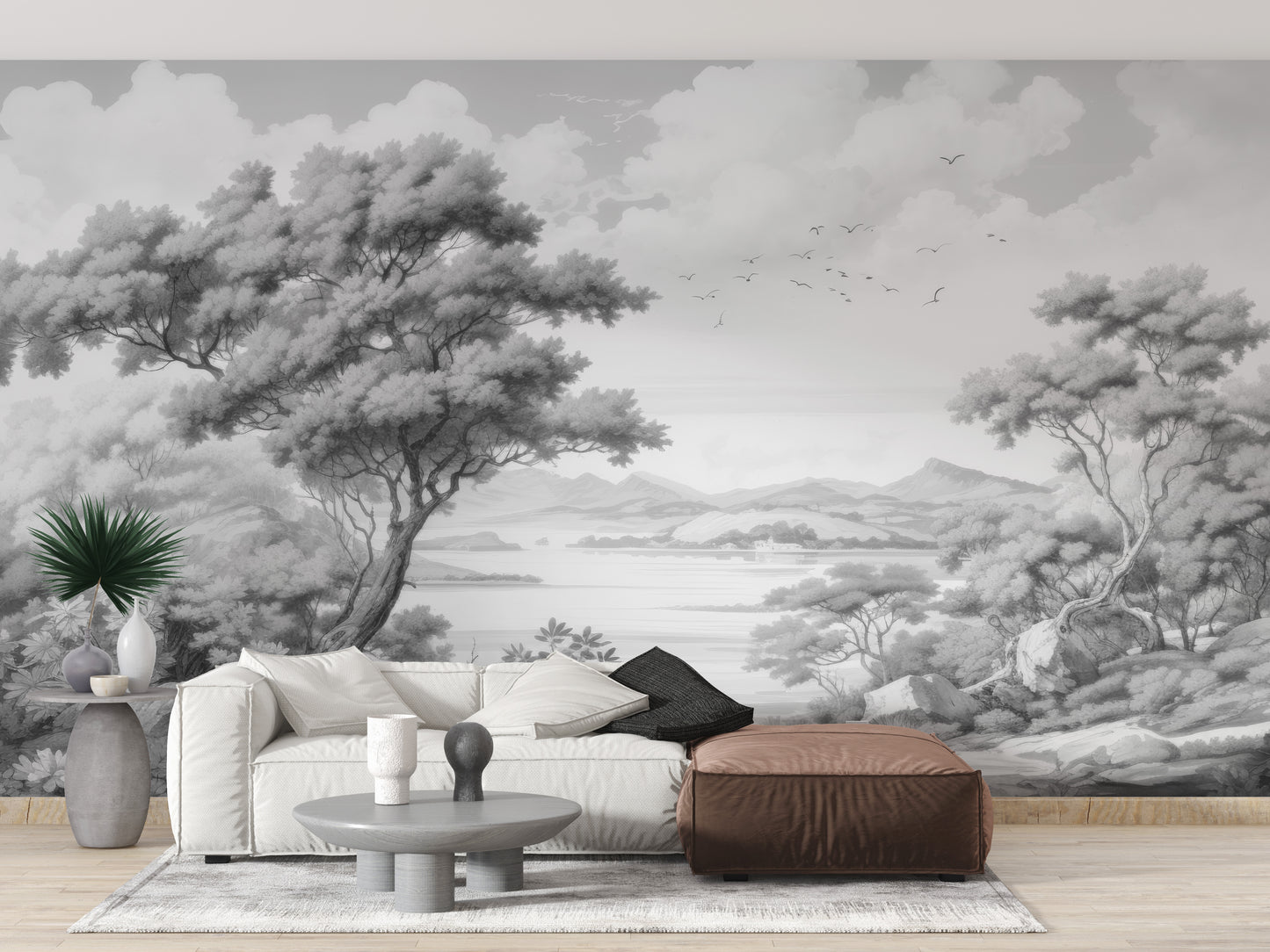 Gray Color Sketched Town Wallpaper Mural