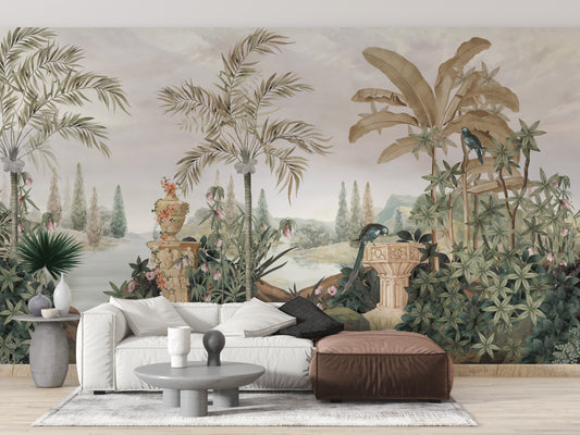 Tropical vegetation dusky wallpaper mural