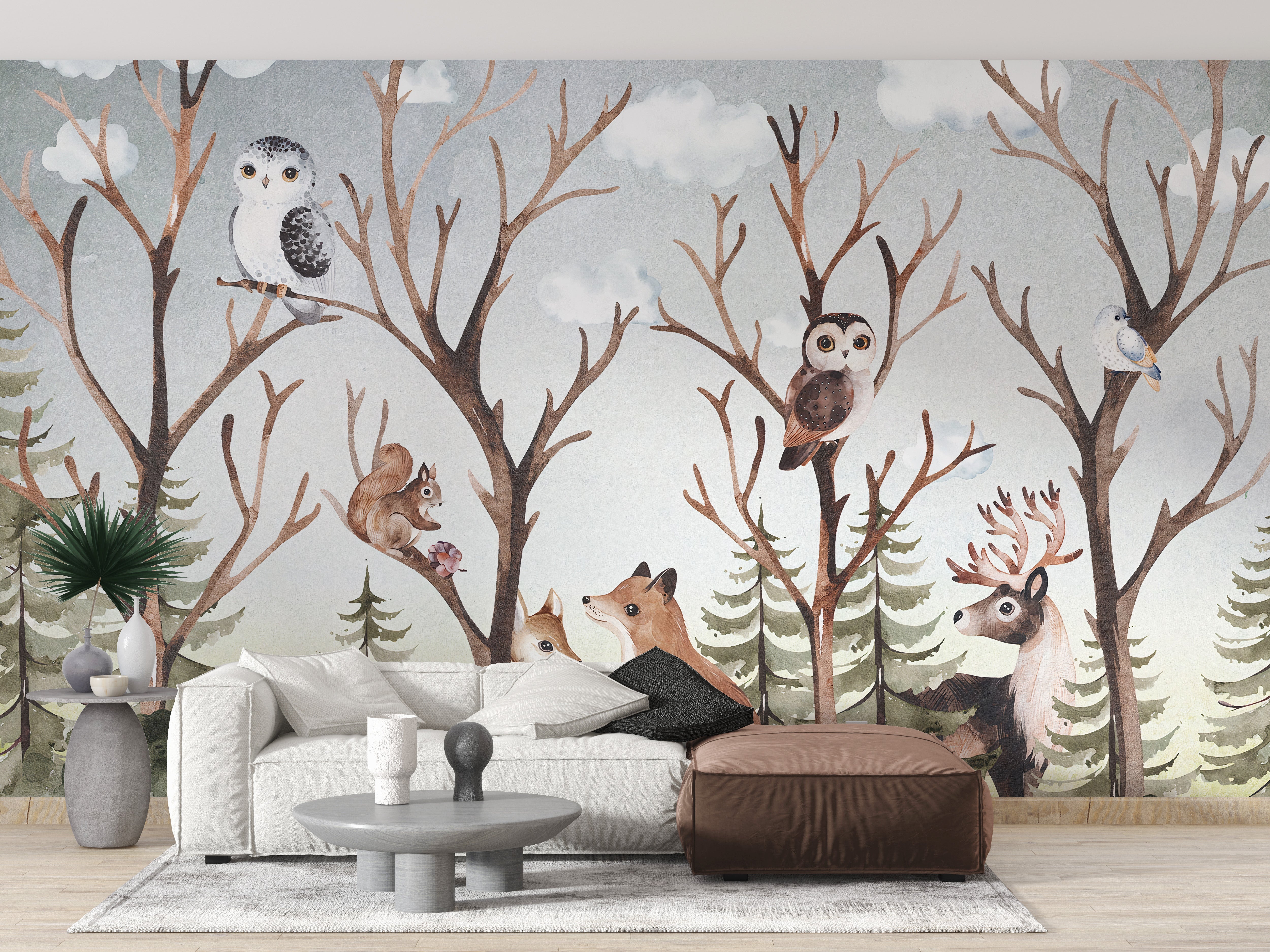 Forest fall wallpaper mural for kids' rooms
