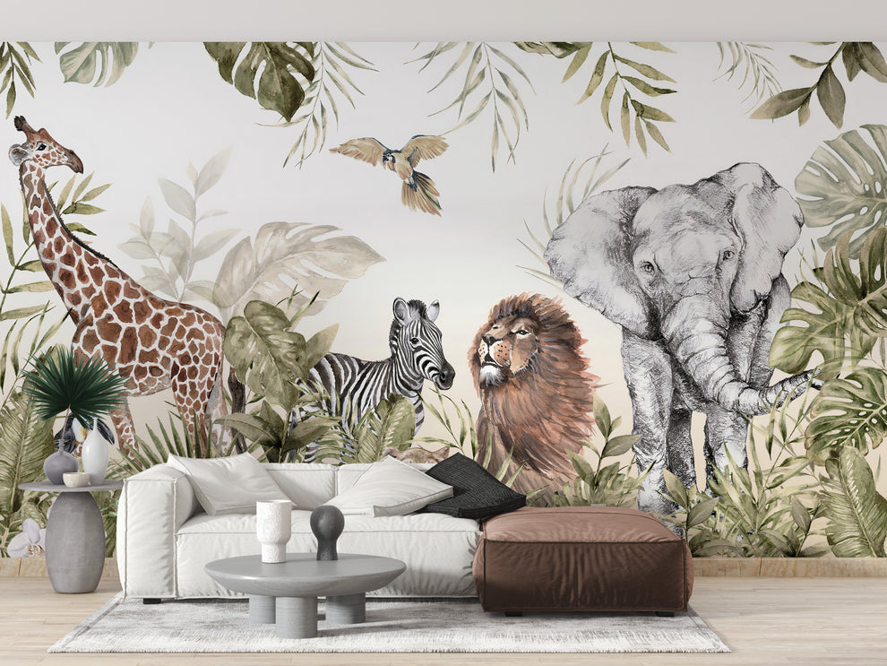 Watercolor Jungle Animal Wallpaper Murals