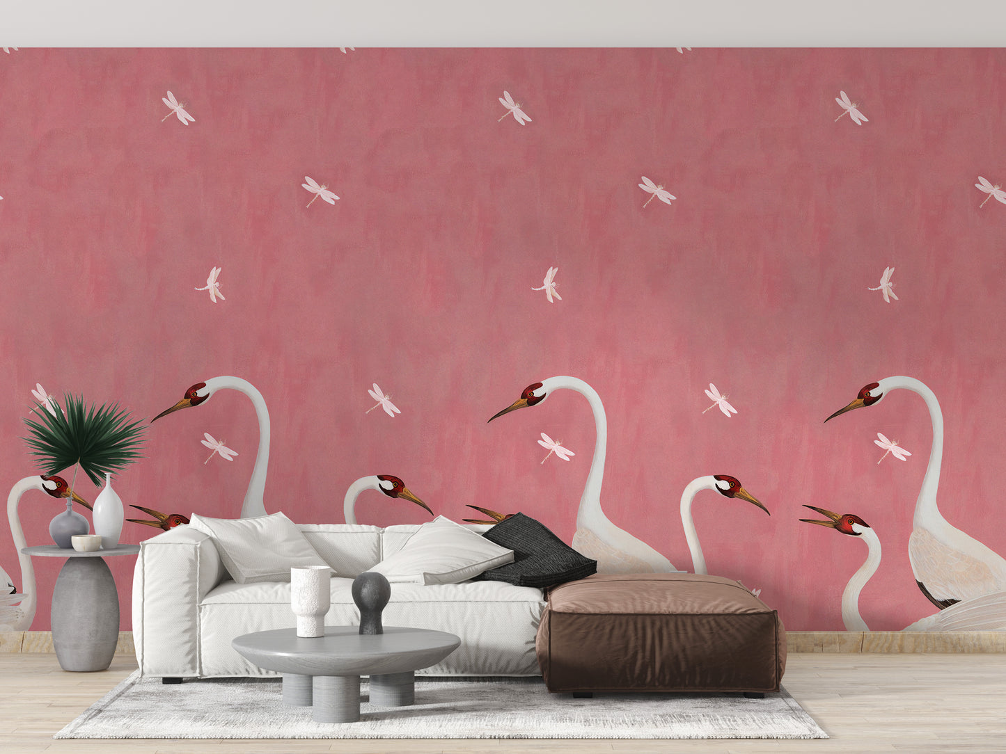 Elegant Pink Cranes Wall Mural
