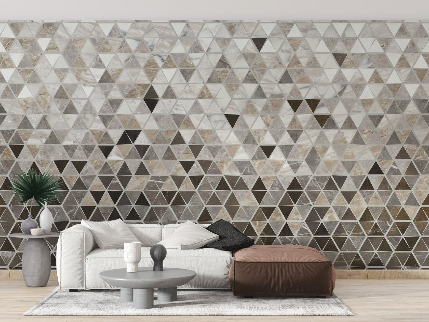 Sepia Triangle Tiles Wallpaper Mural