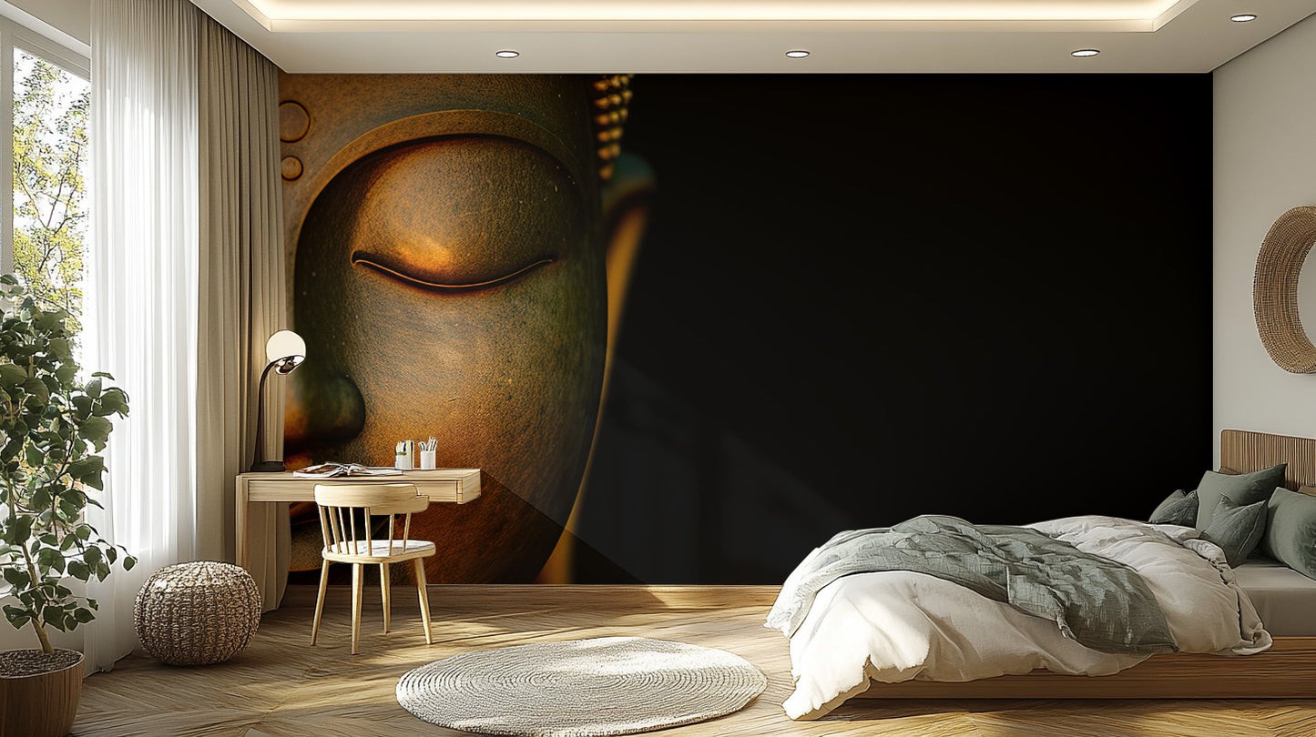 Serene Buddha Sculpted Portrait Wall Mural