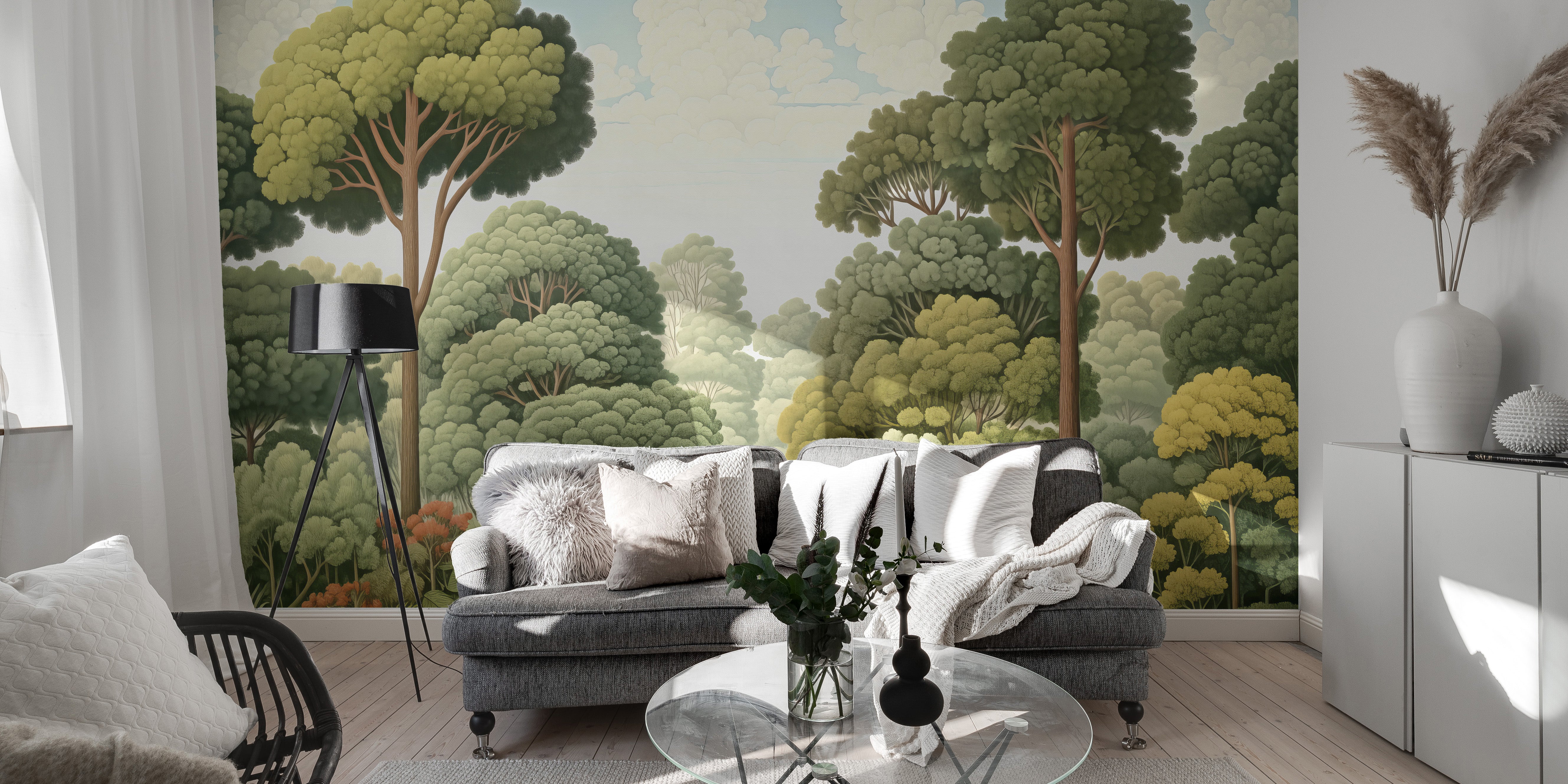 Transform your space with green natural woodcut forest wallpaper for an earthy vibe.
