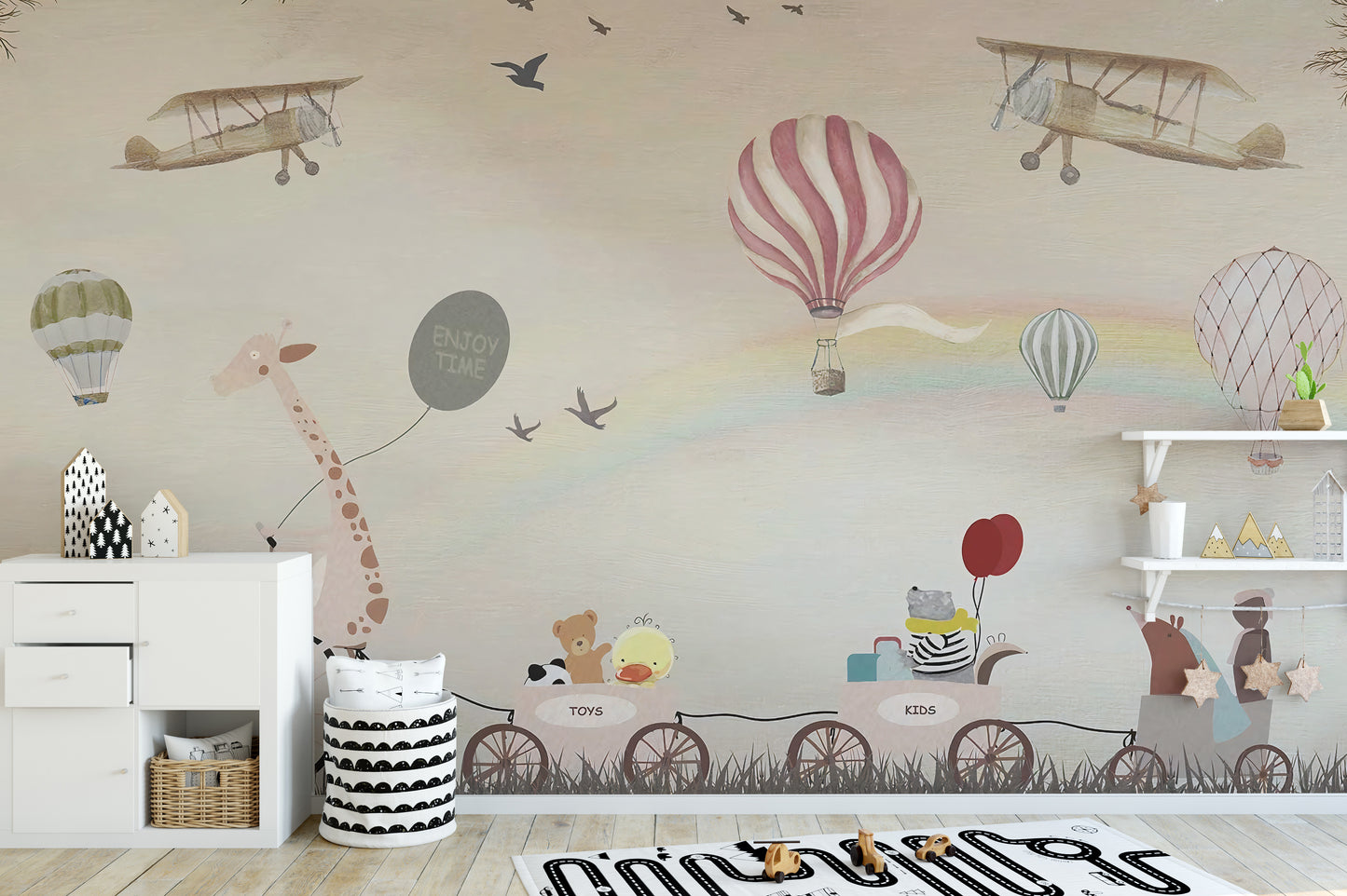 Beige Color Jovial Animals Wallpaper Mural