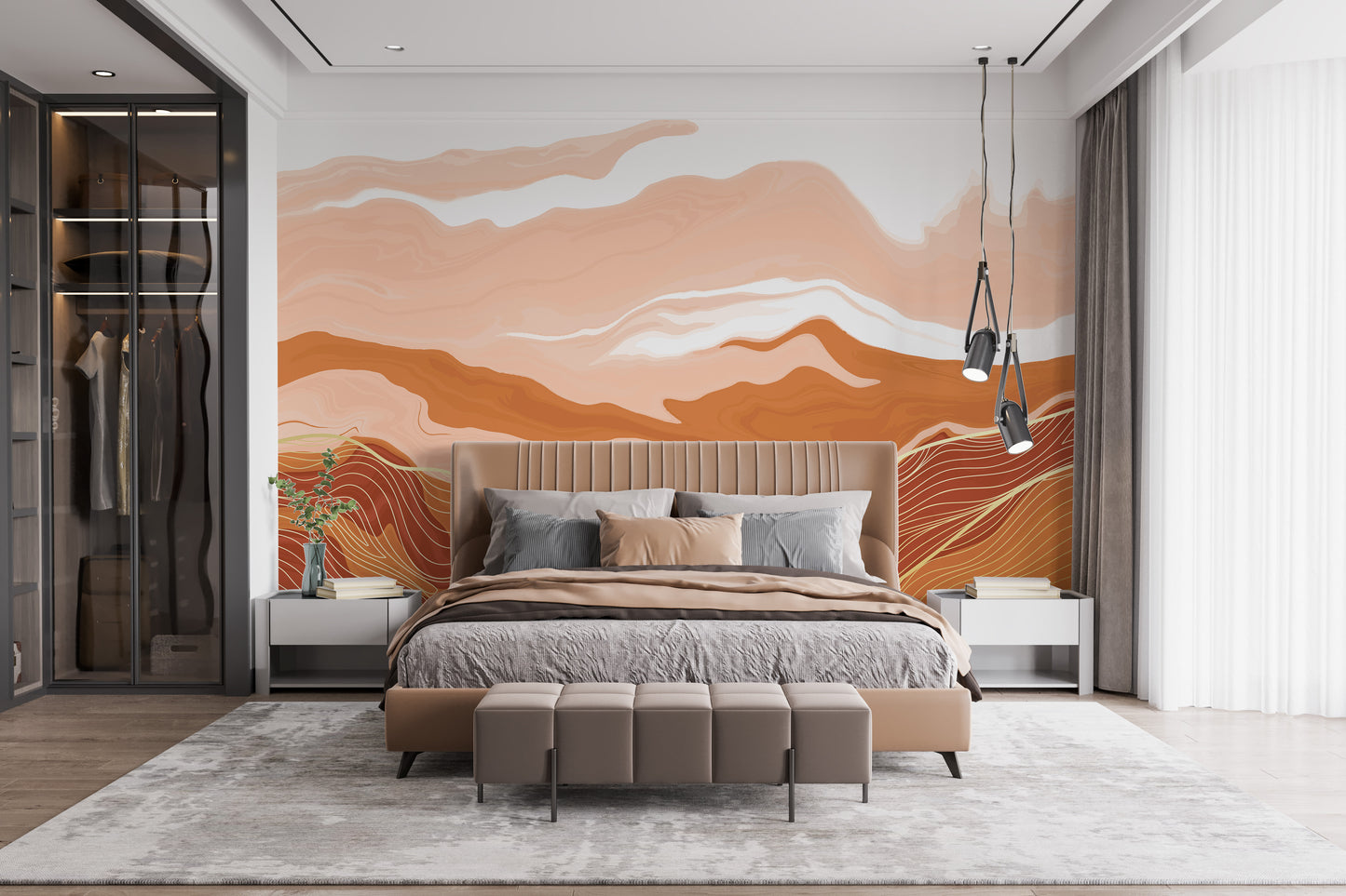 Orange Wavy Marble Wallpaper Murals