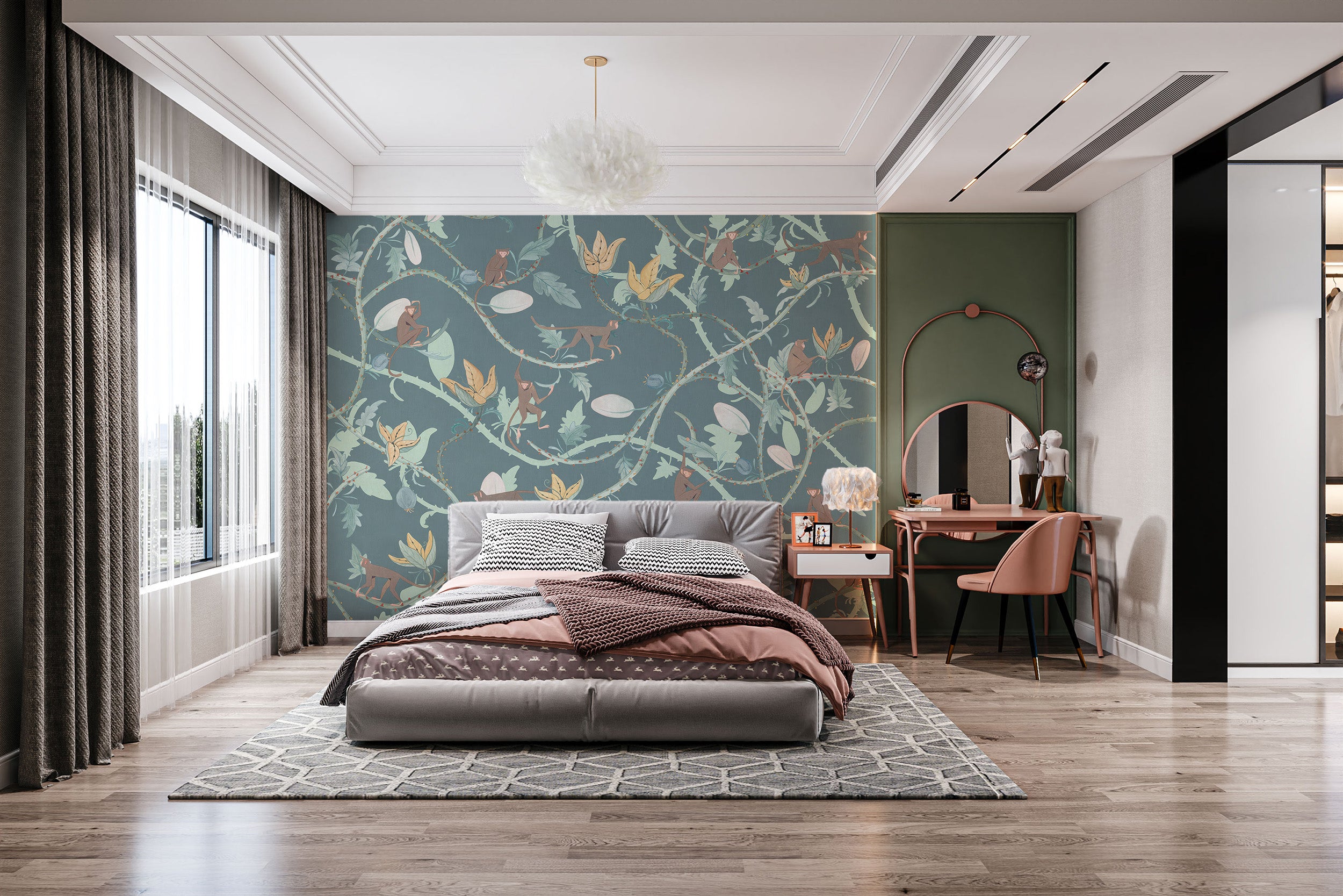 Forest animal-themed wallpaper for serene bedrooms