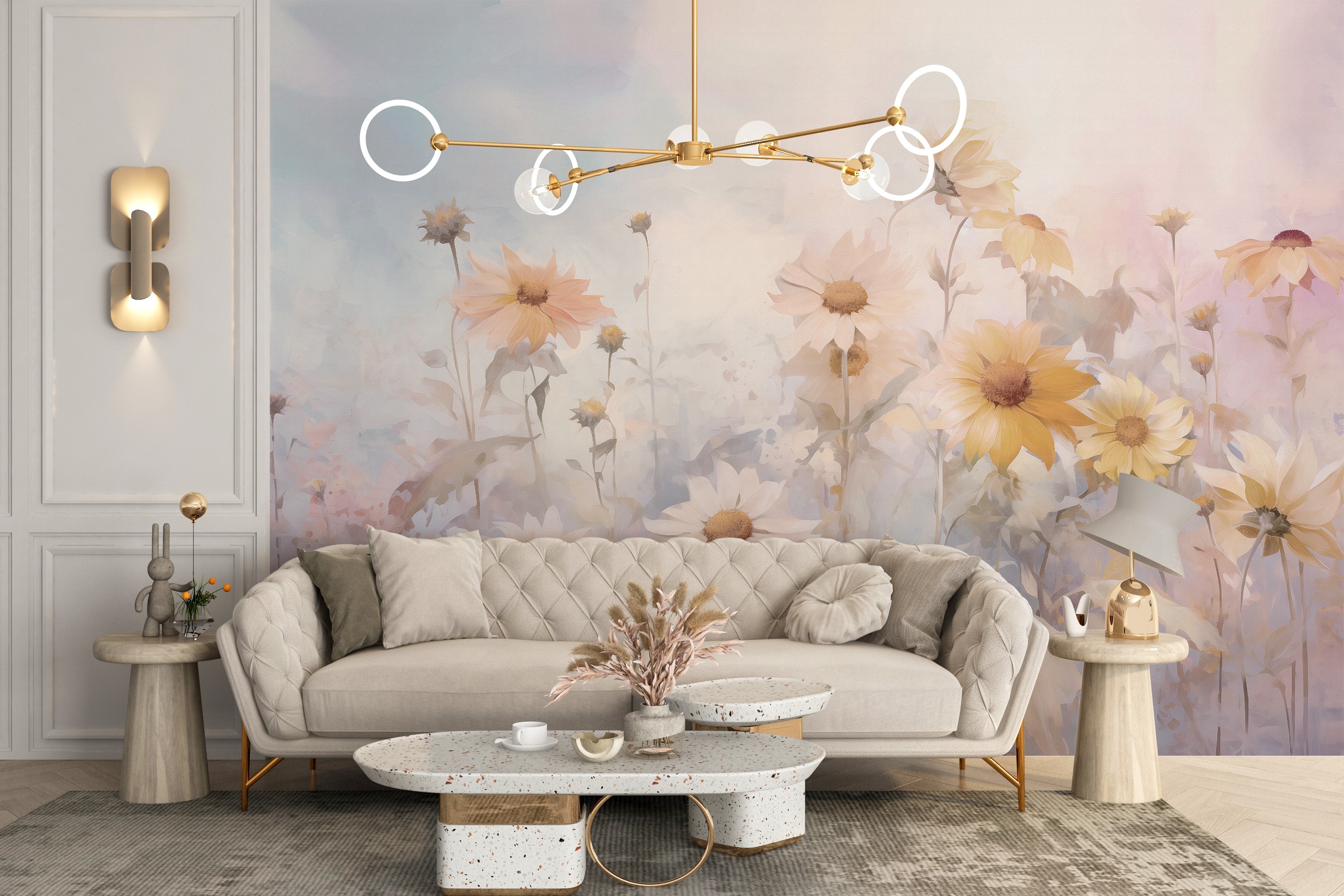 Bright and lively colorful marigold flower wallpaper murals for your home.