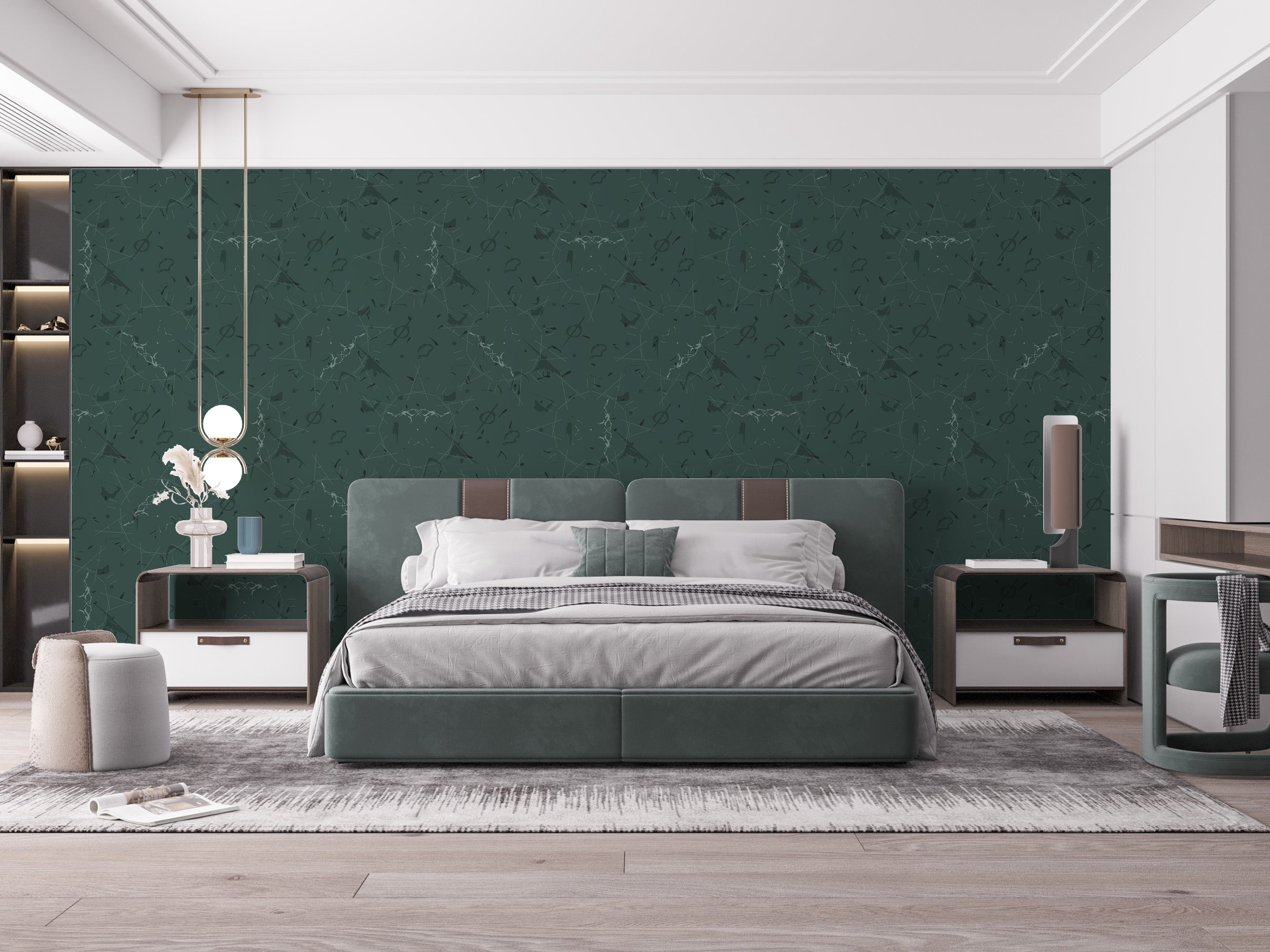 Artistic dark green wallpaper for walls.