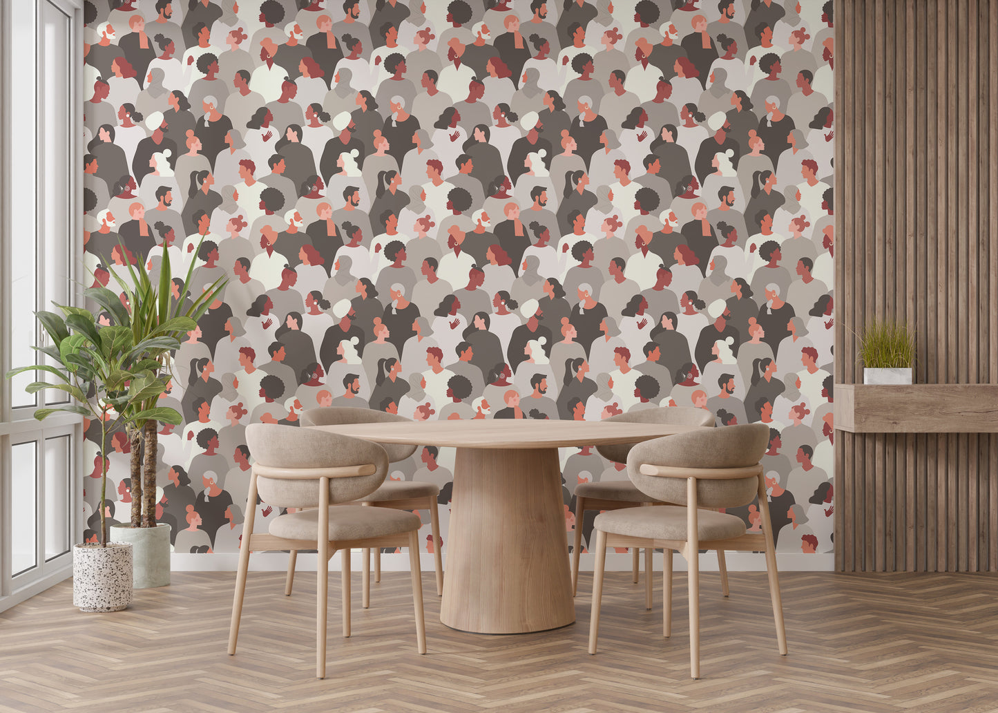 Abstract diverse faces pattern wall mural