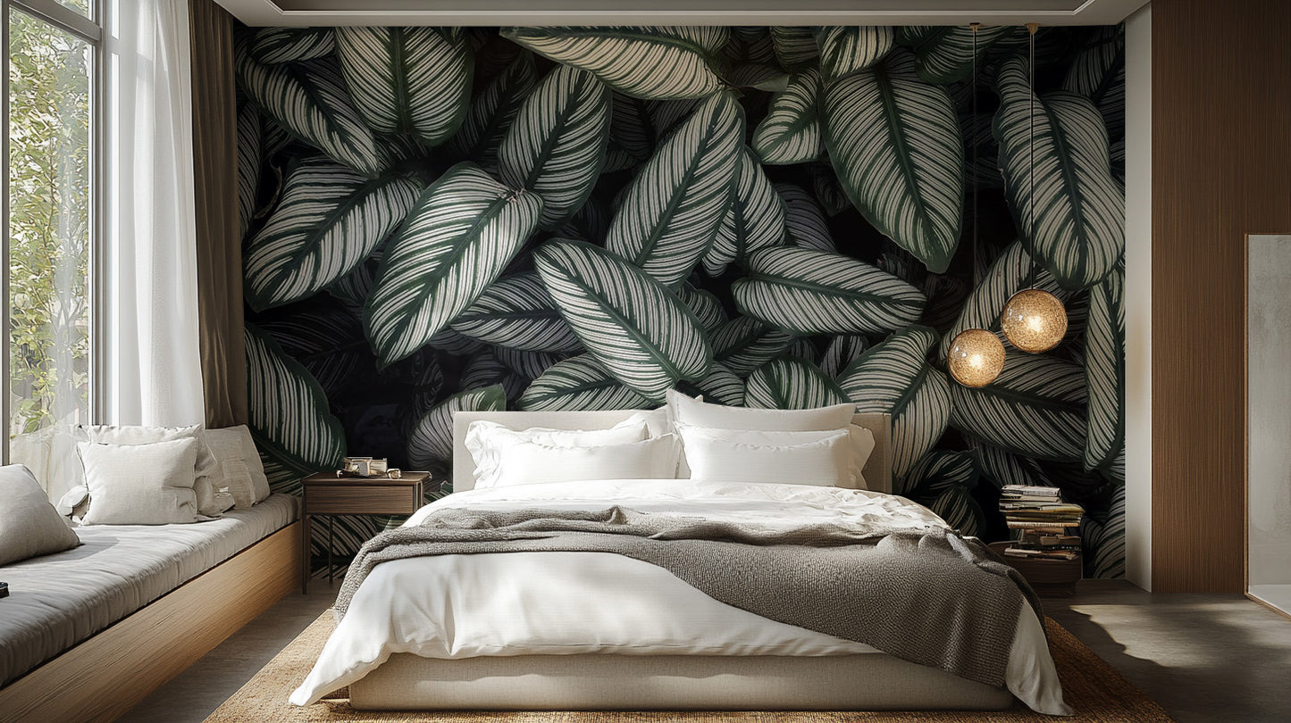 Green White Leaves Wallpaper Mural - Giffywalls