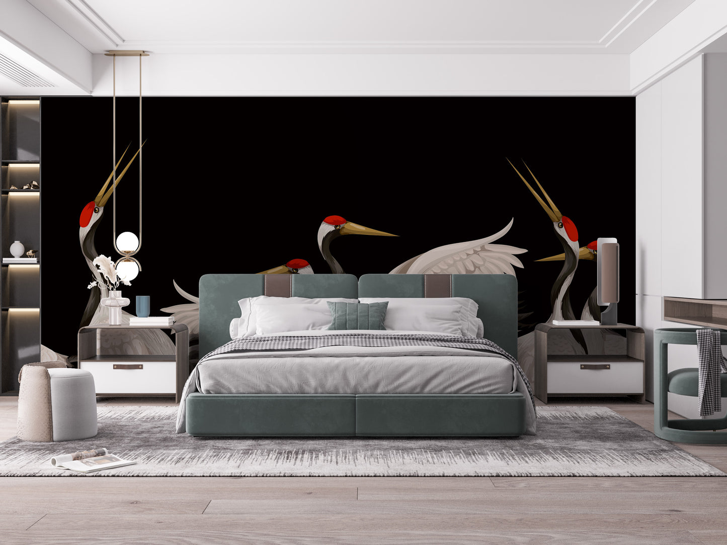 Japanese White Cranes Oriental Wallpaper Murals - Giffywalls